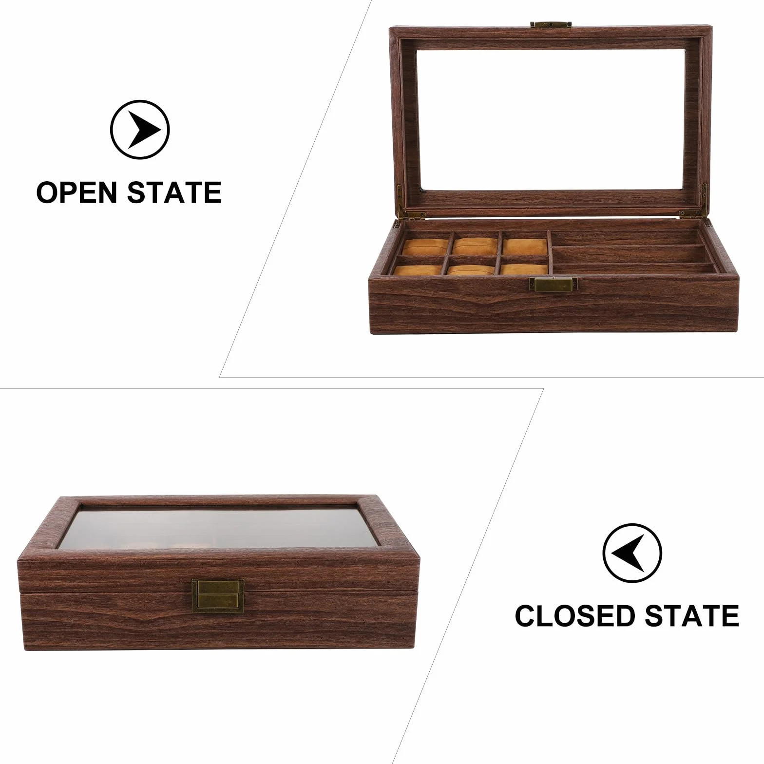 UKCOCO Caja de Madera para Relojes y Gafas Organizador con Compartimentos para Relojes y Gafas Diseño Retro y Funcional para Exhibición y Almacenamiento Seguro