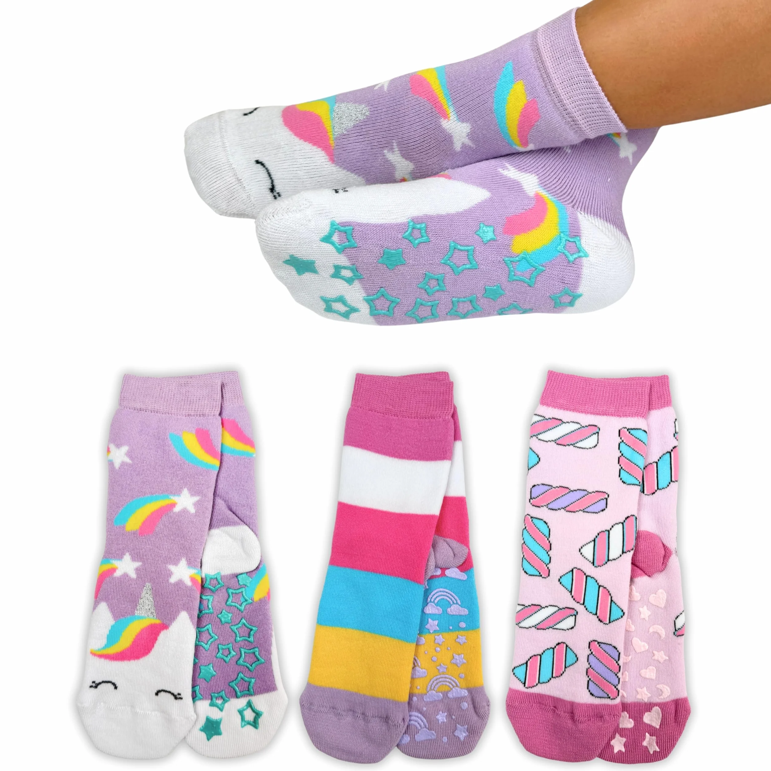 LEON D'ORO Calcetines de niña antideslizantes de algodón para niña, ABS, escuela, casa, hinchables, fabricados en Italia