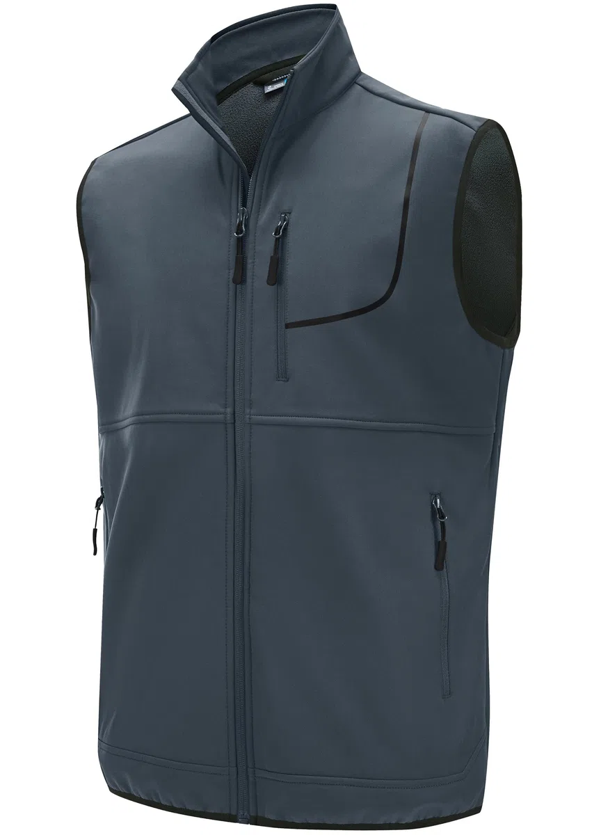 Willit Chaleco ligero Softshell para hombre, resistente al viento sin mangas con forro polar para viajes, senderismo, correr, golf, ciclismo, gris, M