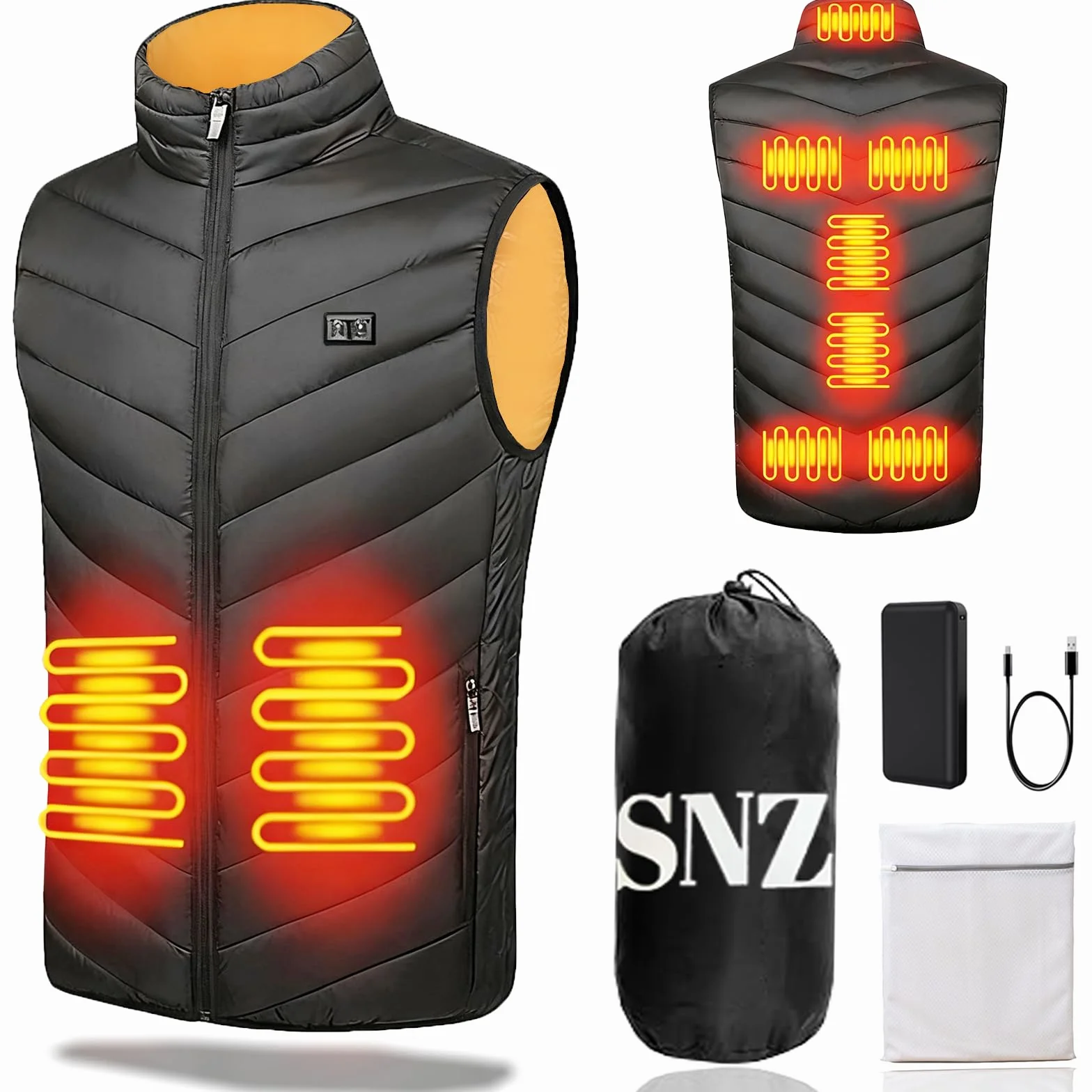 SNZ Chaleco Calefactable Con Batería USB Chaqueta Calefactable Invierno Cálido Mujer Hombre Senderismo Caza Moto Camping Snowboard