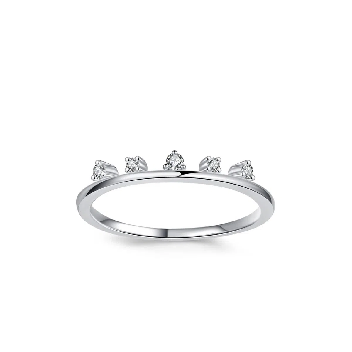 Anillos de compromiso para mujer, oro blanco, alianza de boda de eternidad, apilable, diseño simple de corona fina con diamante redondo, anillo de oro blanco de 9 quilates