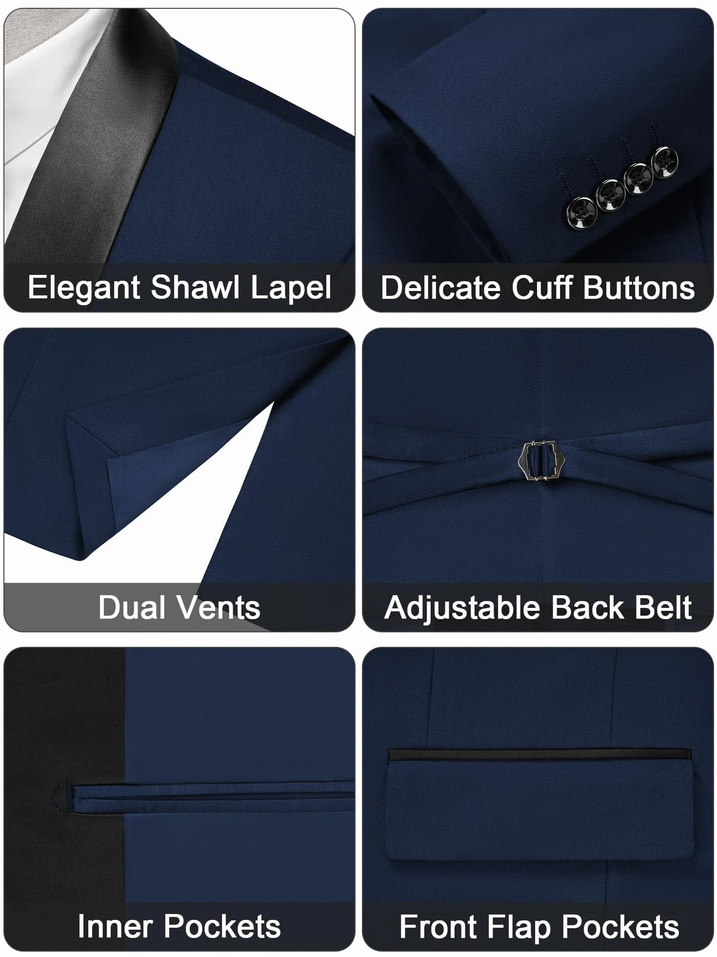 Traje para Hombre Negocio de 3 Piezas Ajustada Trajes Slim Fit Elegantes Boda Blazer Chalecos Pantalones