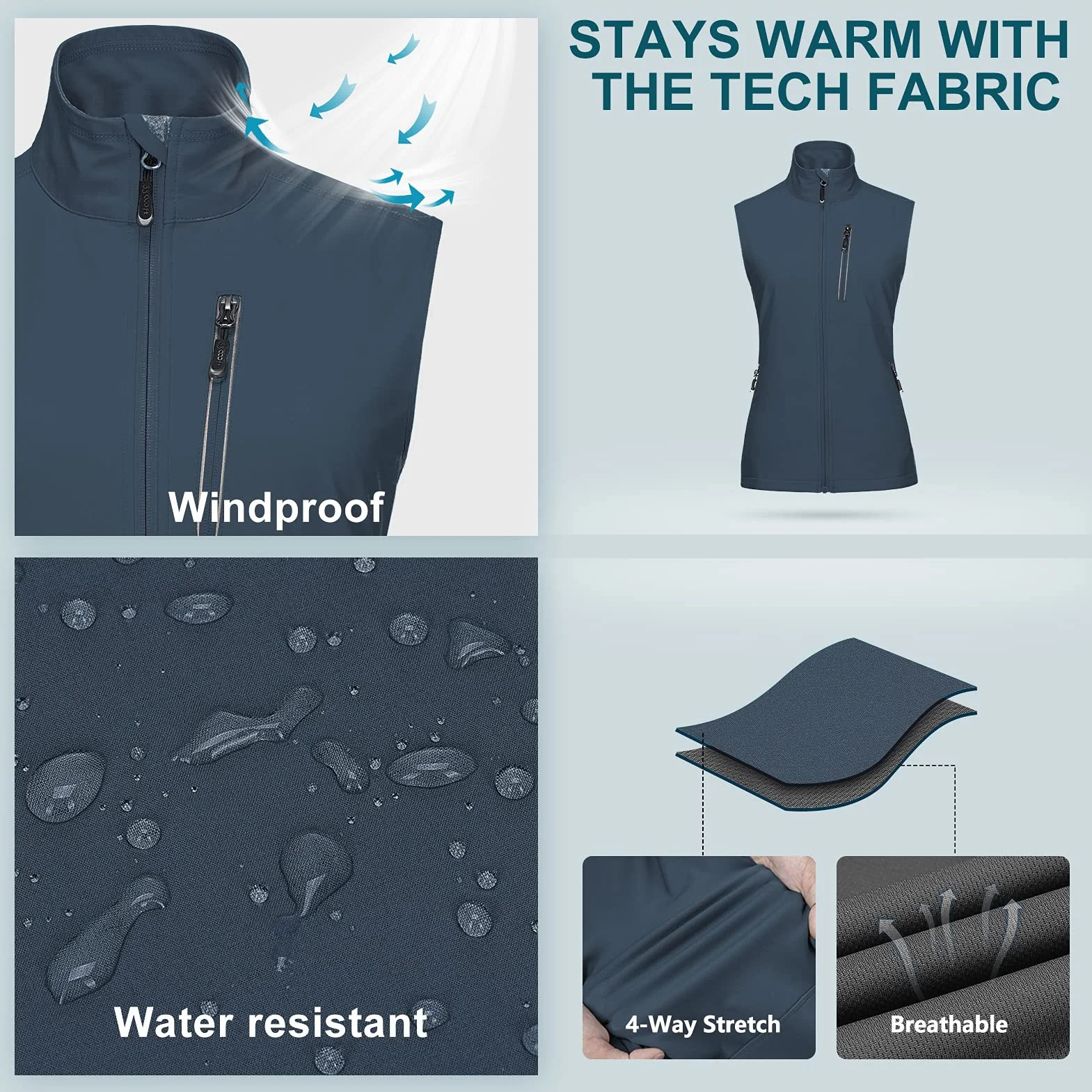 Chaleco Outdoor Mujer Soft Shell Sin Mangas Cortaviento Impermeable Transpirable Running