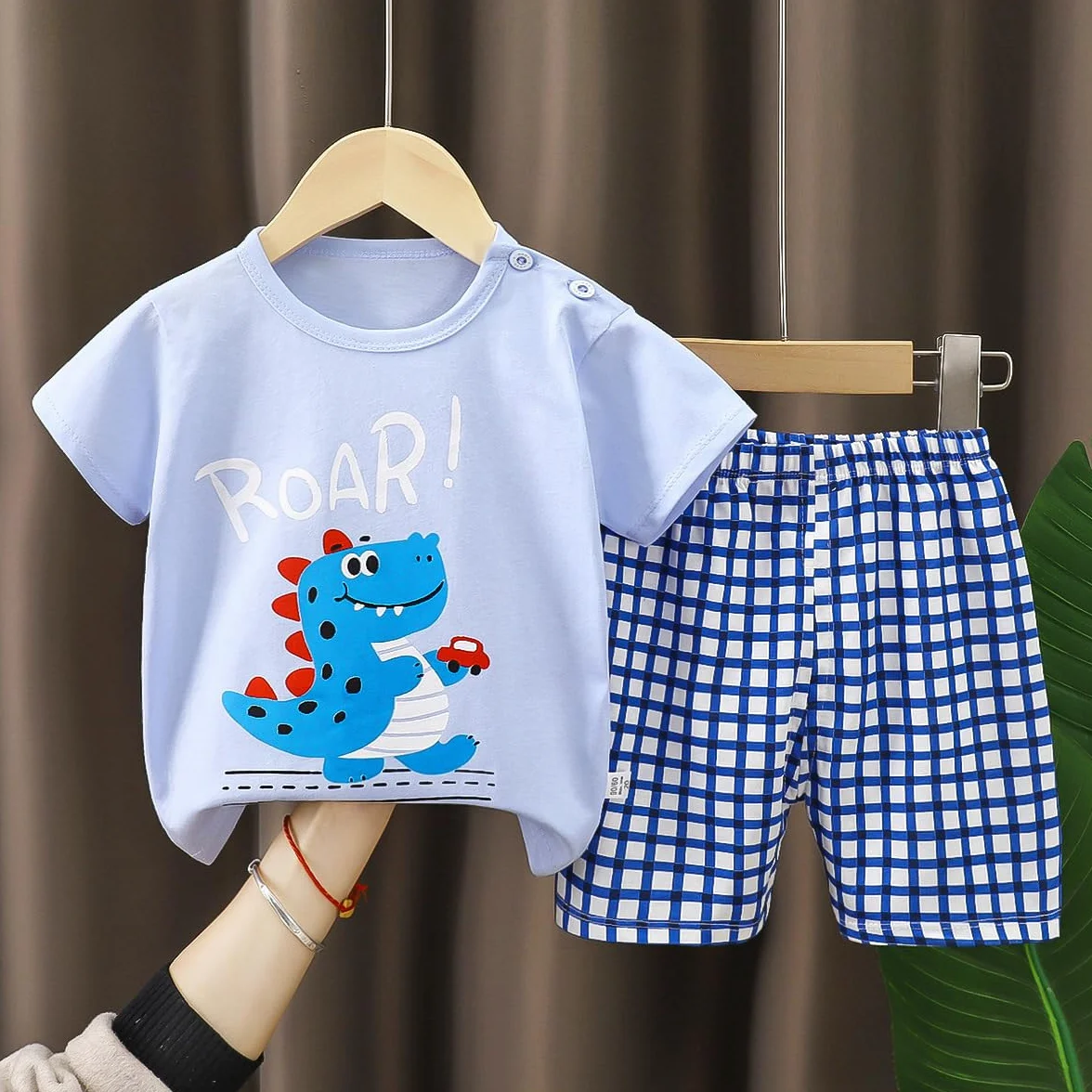 Conjunto de Ropa para Bebé y Niño, Pack 6 Piezas 3 Juegos, Camiseta y Pantalones Cortos de Algodón Puro, con broche de hombro para bebé y sin broche para niño, Tallas 50-130, 3 Meses a 7 Años