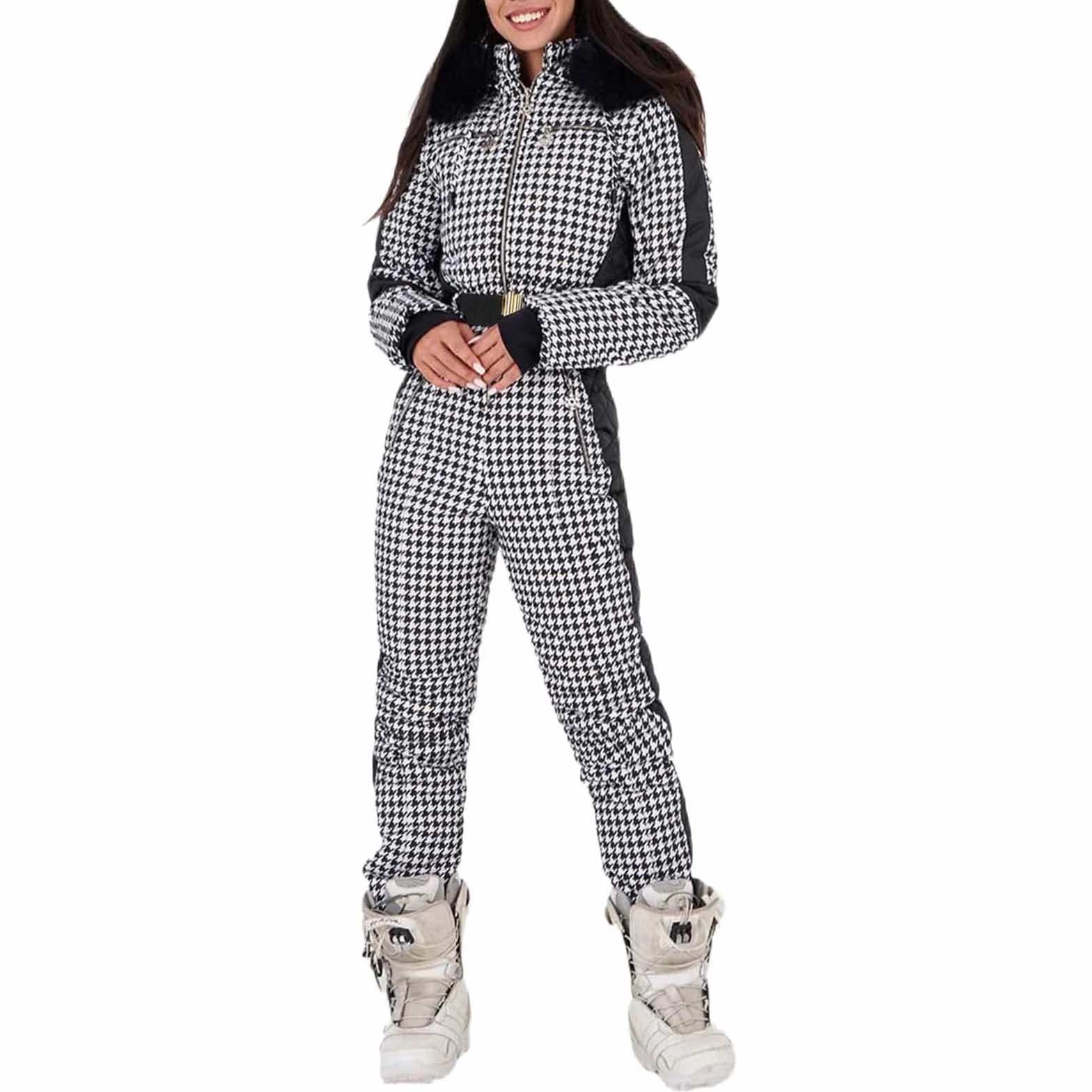Traje de nieve impermeable mujer cuello lana sintética extraíble esquí invierno
