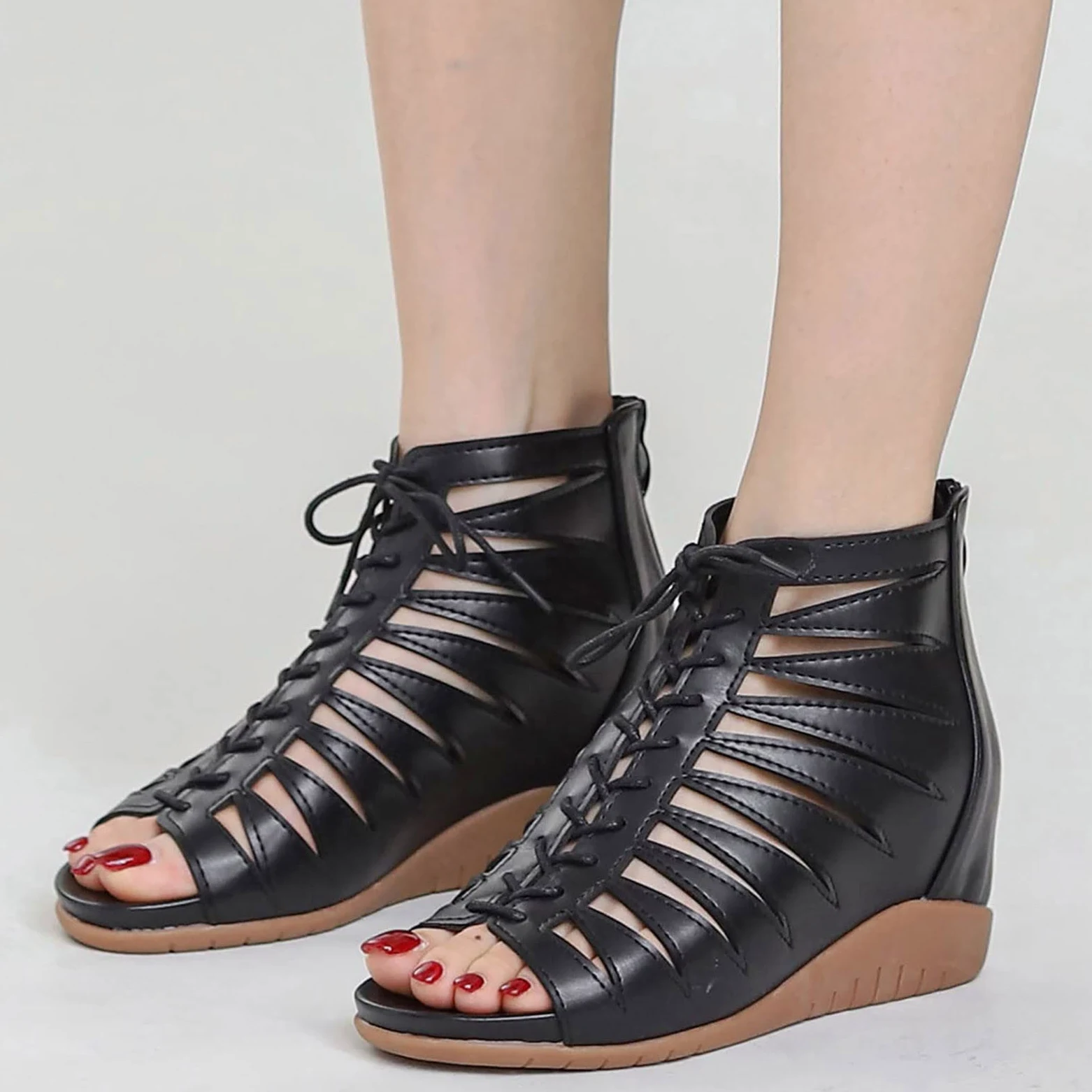 Genérico Cuñas Mujer Plataforma Sandalias Tacon Comodas Sandalias de Tacón de Cuña para Mujer,Bohemias Romanas Étnica Hueca para,Zapatos Playa Verano
