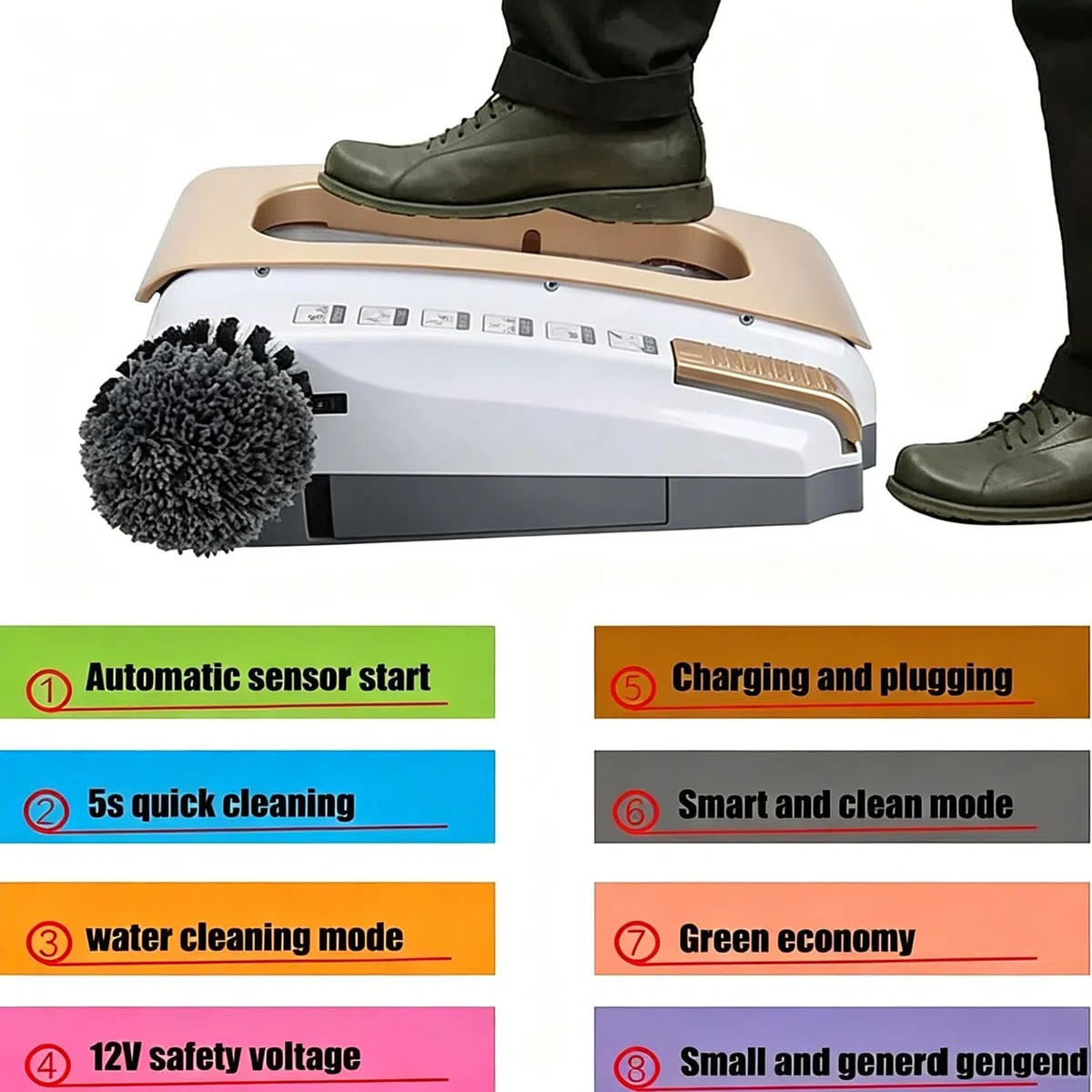 Máquina rascadora automática de botas autolimpiante, limpiador de suela de lavado rápido de 5 segundos, tanque de agua y batería integrados, fuente de alimentación de modo doble, para el hogar, la
