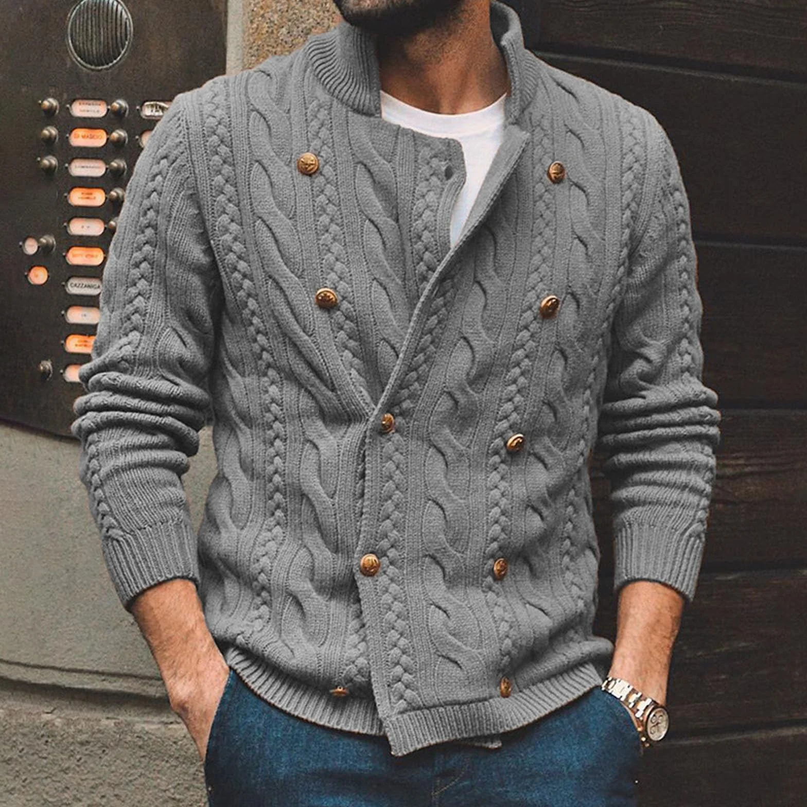 Cardigan Punto Botones Hombre, Chaqueta Hombre Punto Fino Manga Larga Cárdigan De Punto De Invierno Suéter De Punto Con Botones Y Bolsillos De Punto Grueso Casual Cuello Chal Para Otoño E Invierno