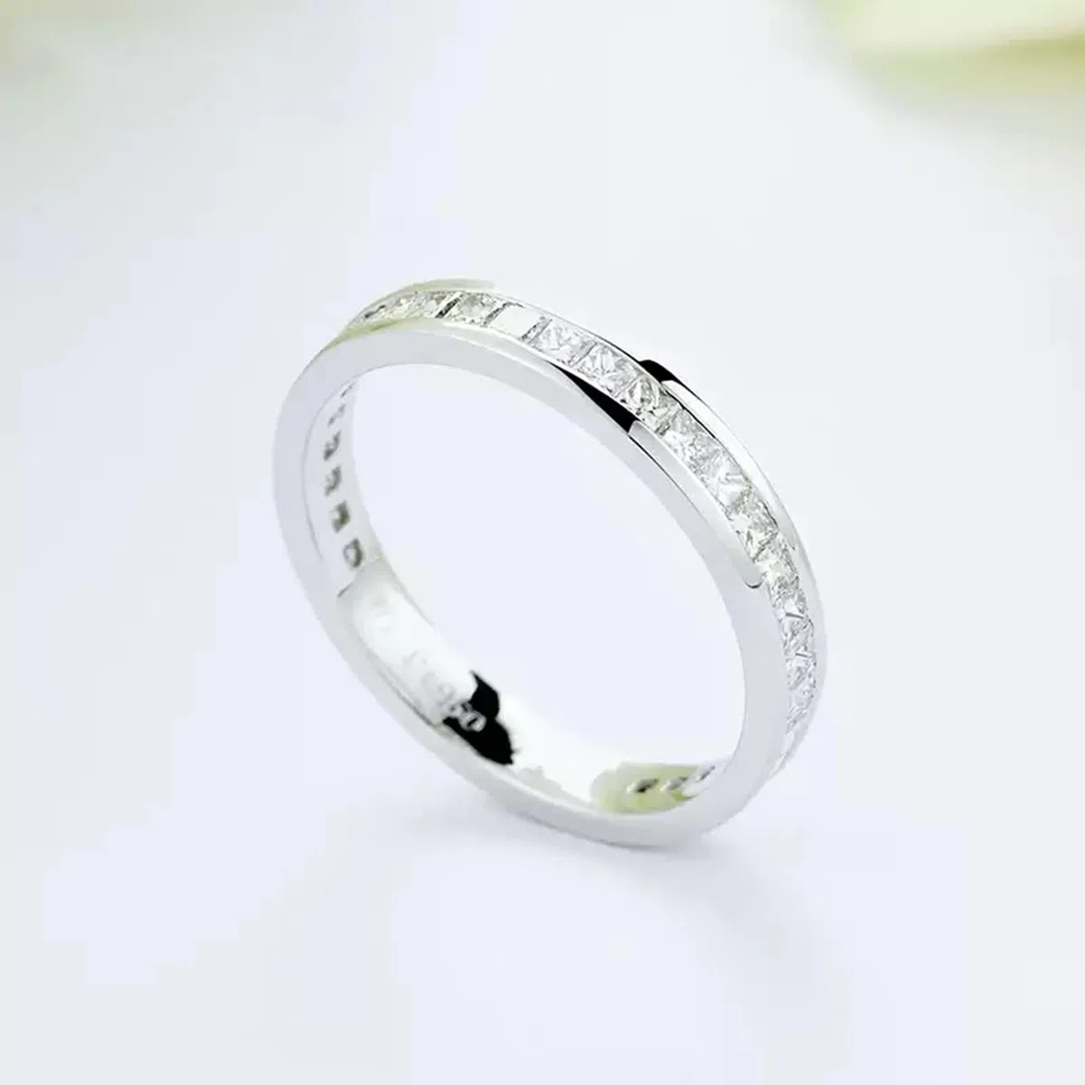 Juego de anillos de plata, anillos de aniversario para mujer con diamantes creados en laboratorio en forma de princesa, oro blanco