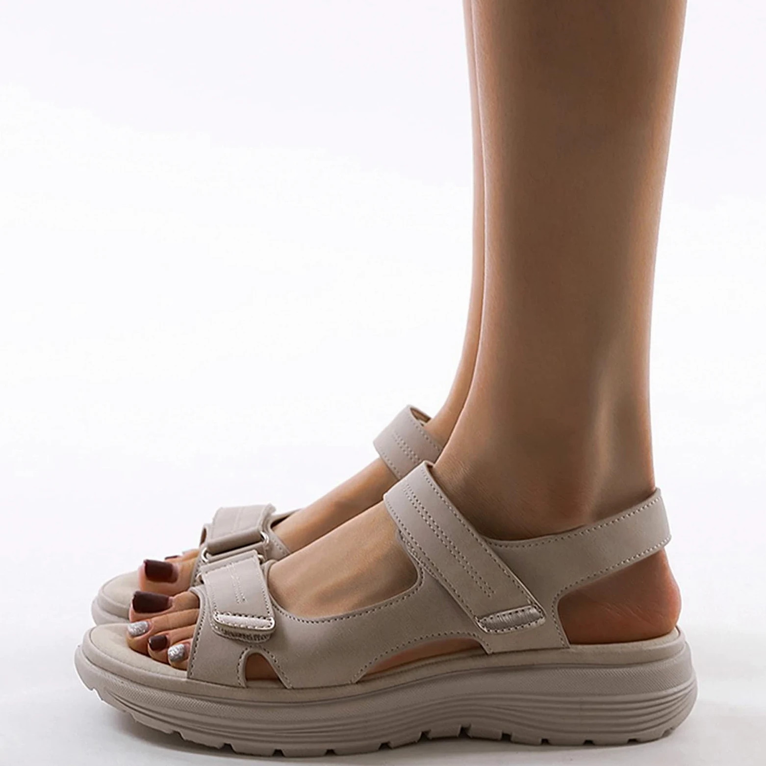 Sandalias para Caminar para Mujer Sandalias de Playa Cómodas con Punta Abierta y de Piel Sintética de Verano Sandalias Ortopédicas para Mujer,Gris,US8/EU39
