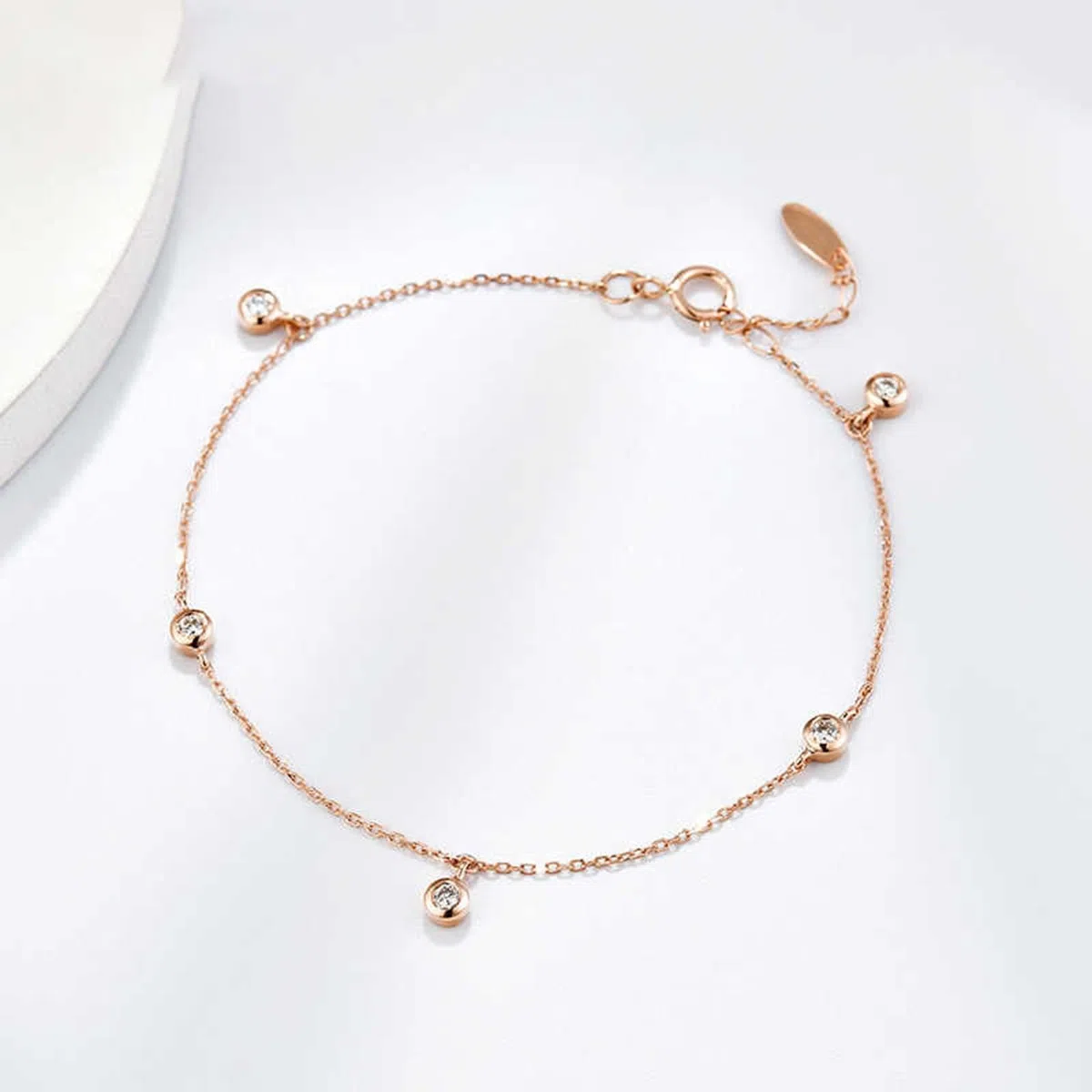 Pulseras de cadena para mujer, oro rosa redondo, diamantes de 0,15 quilates, pulsera para novia
