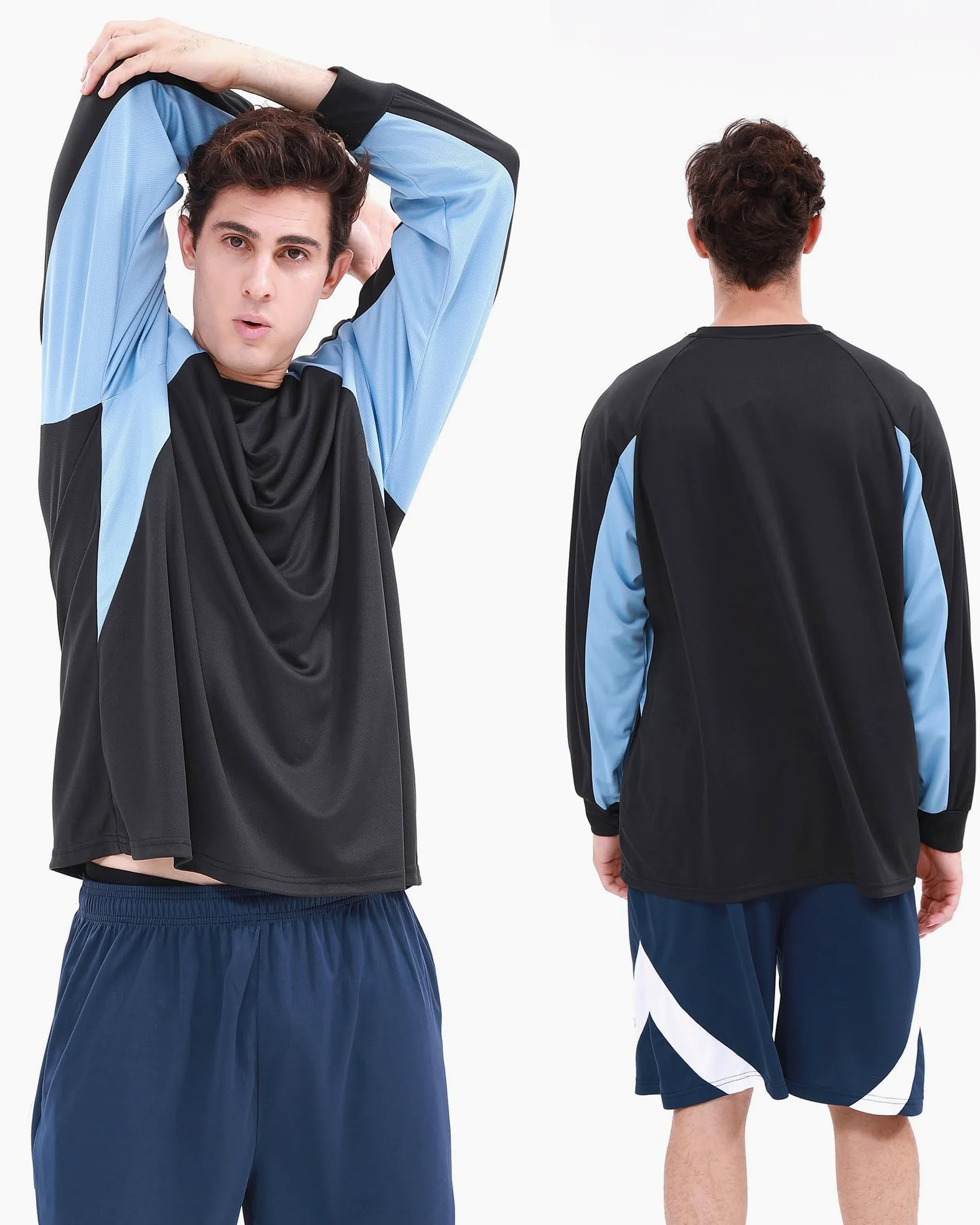 Paquete de 6 camisetas activas de secado rápido con cuello redondo para hombre [3 cortas + 3 mangas largas] para correr, gimnasio, entrenamiento, protección solar