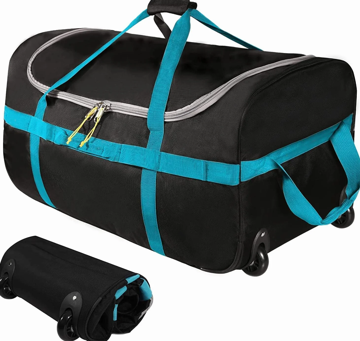 Bolsa de viaje grande con ruedas, plegable, portátil, versátil, Black-85l, 85 Liter, Clásico | Bolsa de viaje para vacaciones, viajes, acampada o fin de semana, resistente, resistente