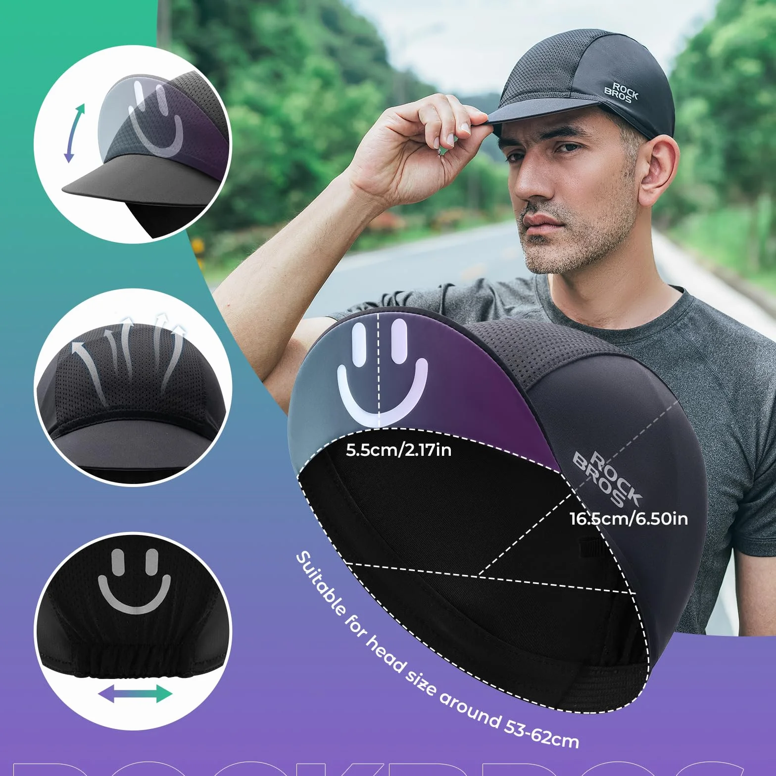 ROCKBROS Gorra de Ciclismo con Visera Bajo Casco Transpirable Cortaviento para Hombre Mujer