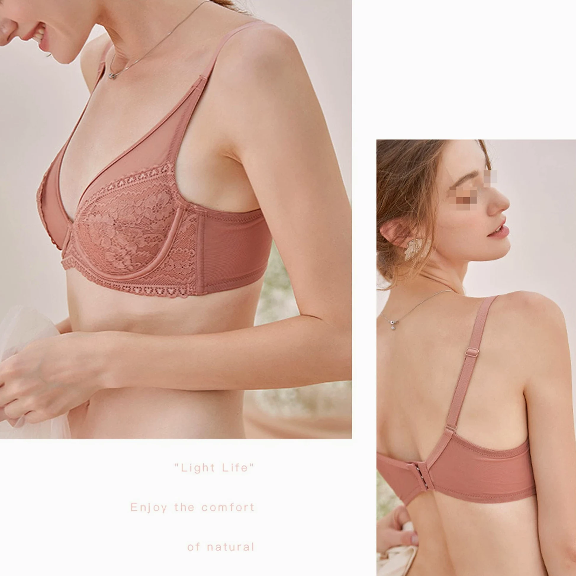 Conjunto de sujetador y bragas de encaje para mujer, sujetador de encaje con triángulo, sujetador sexy con cuello en V para uso diario (color rosa, tamaño: 85B)
