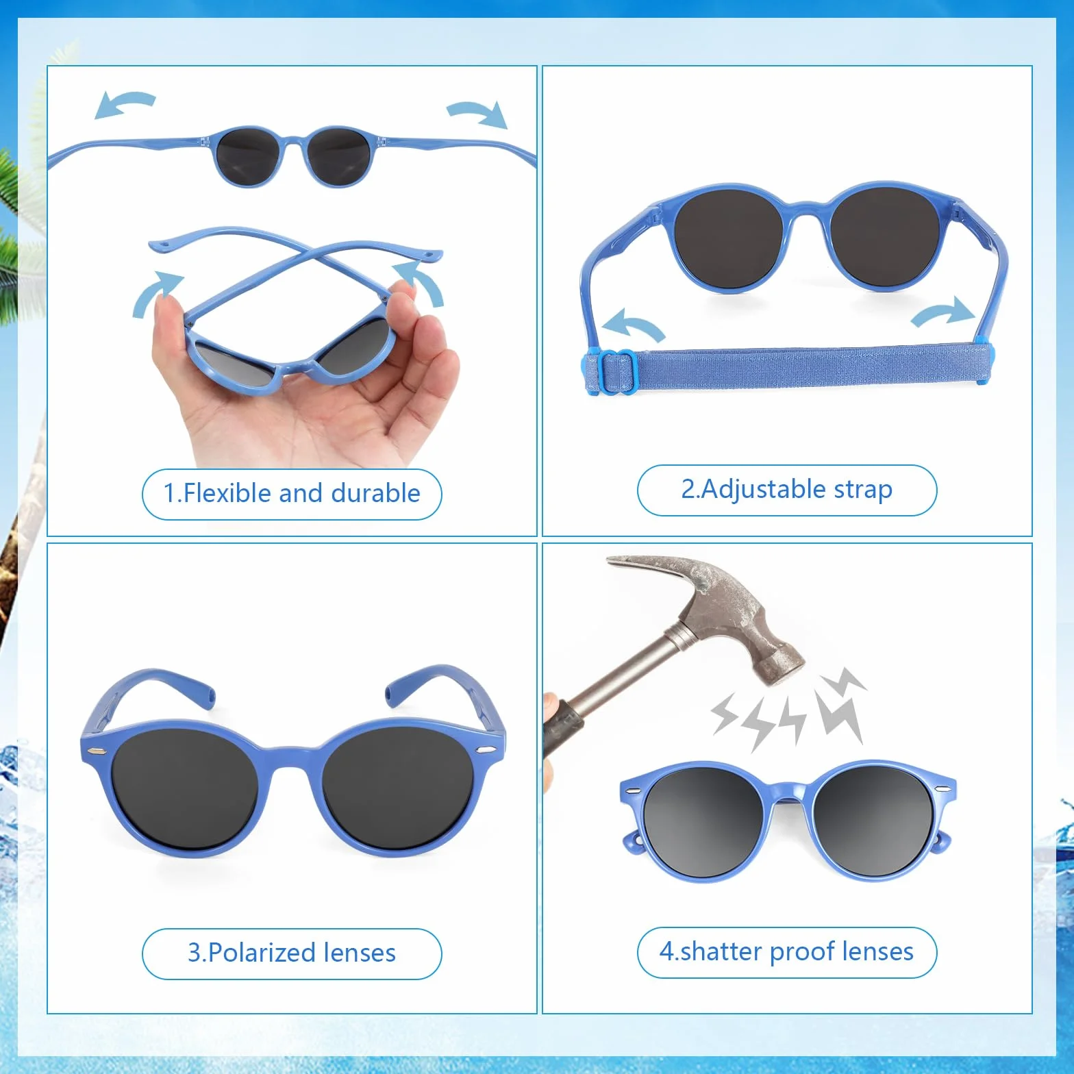Gafas de Sol Infantiles Polarizadas UV400 Protección Rayos Flexible con Correa - 3-10 Años