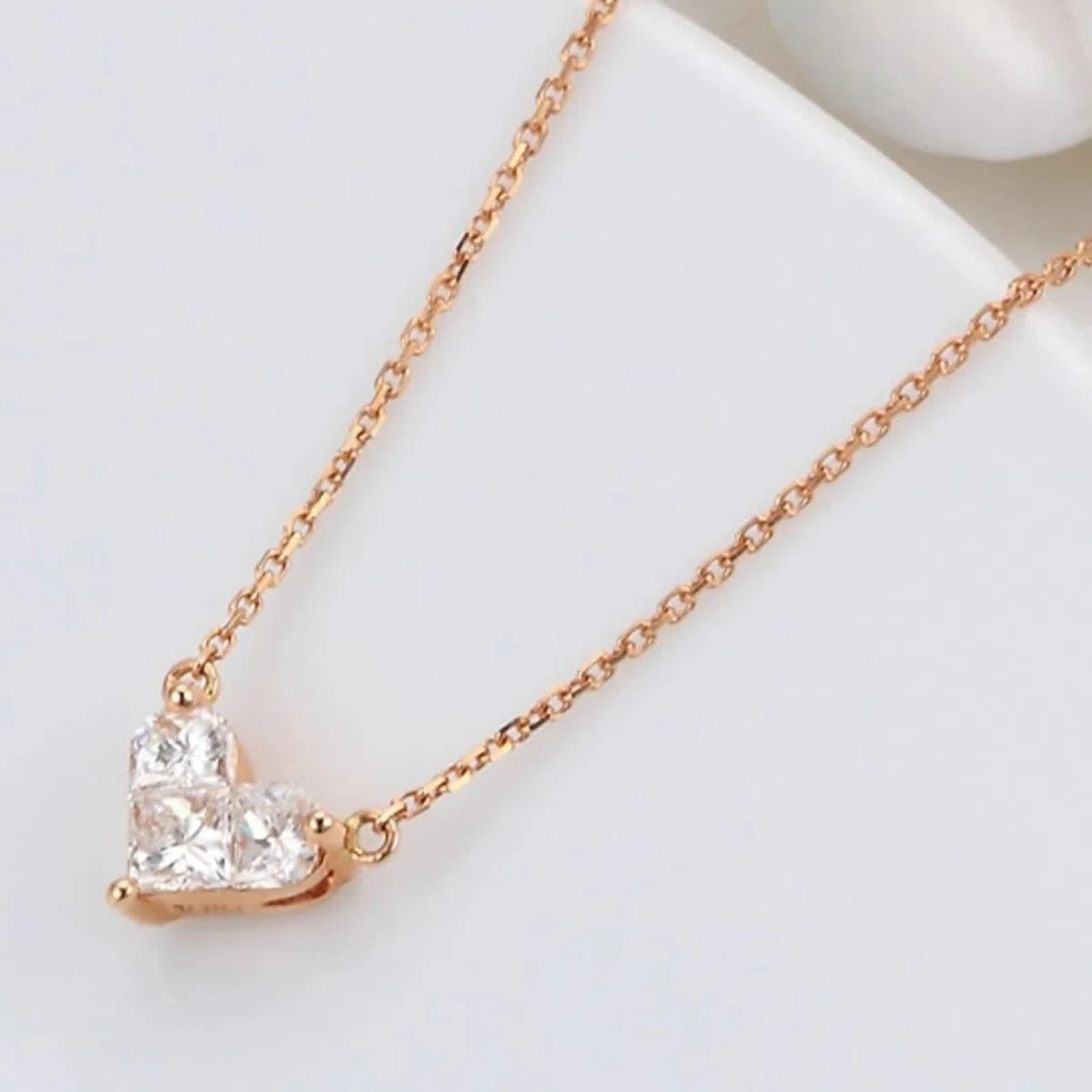 Collares de diamantes creados en laboratorio, collar de cadena para mujer, colgante de corazón de rompecabezas blanco, joyería de oro rosa de 9 K, 14 y 18 quilates
