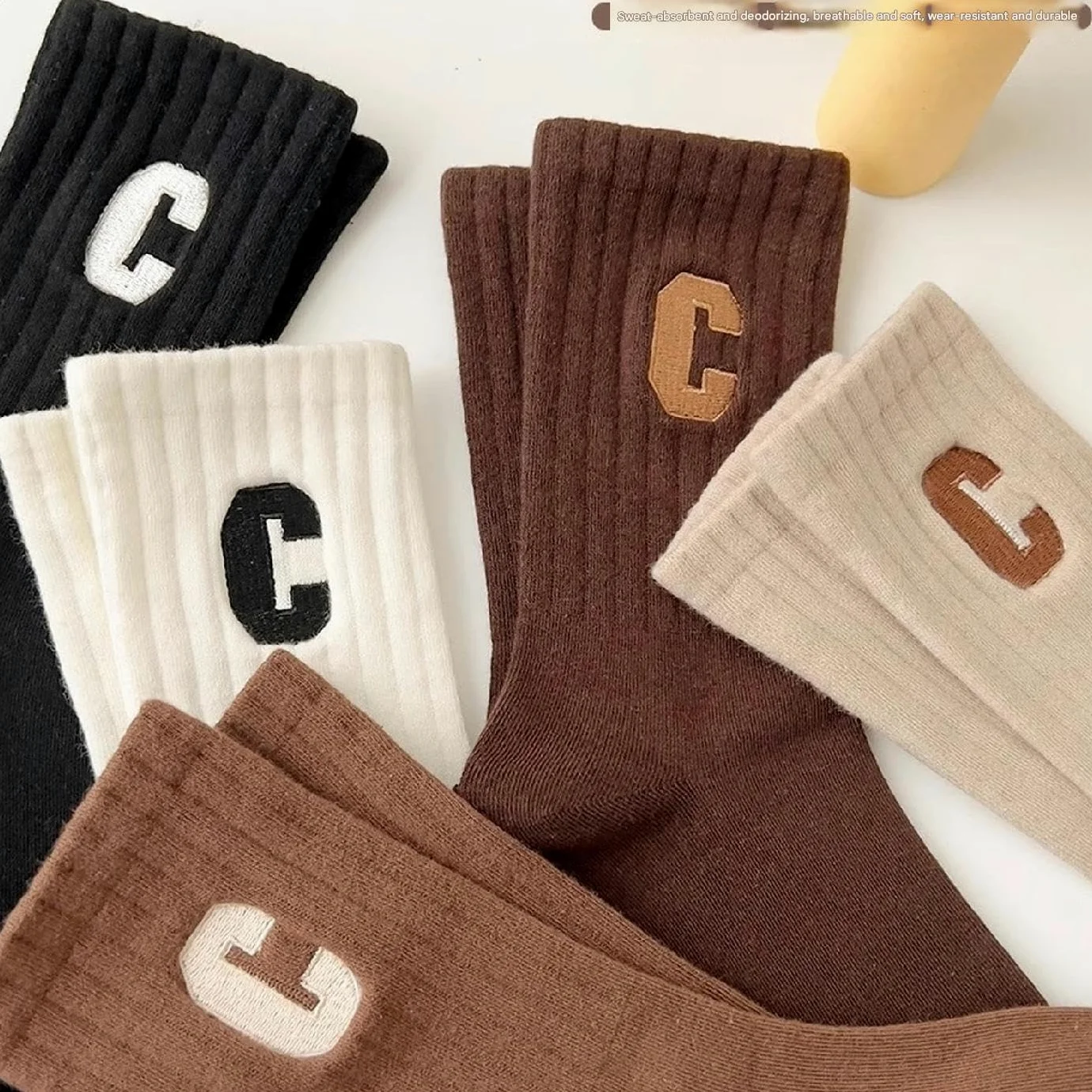 Calcetines Mujer 5 Pares De Calcetines para Mujeres, Medio De Tubo, Primavera Y Otoño, Algodón Puro, Desodorización, Lindas Letras C Calcetines para Mujeres-5 Pares Mixtos-código Promedio