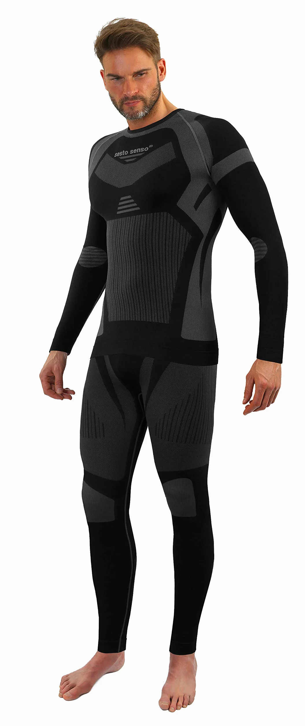 Sesto Senso Hombre Termico Conjunto Ropa Interior Funcional Camiseta de Manga Larga Leggins Capa Base