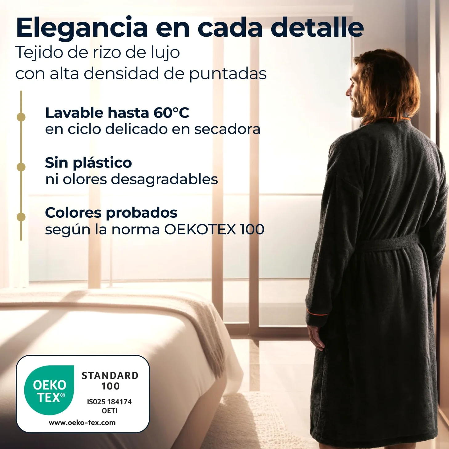 Albornoz de Baño para hombre de Algodón 430 gsm - S/M/L/XL/XXL - Alta Absorción y Certificado OEKO TEX