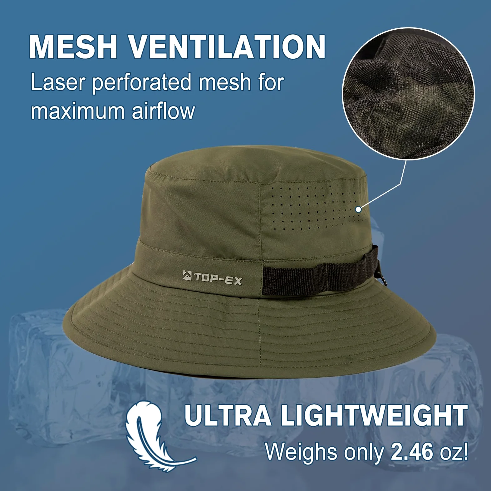 TOP-EX Sombrero de pescador refrescante para hombre, transpirable, protección UV, sombrero de sol para mujer, sombrero de verano al aire libre con ala ancha, sombrero de safari plegable