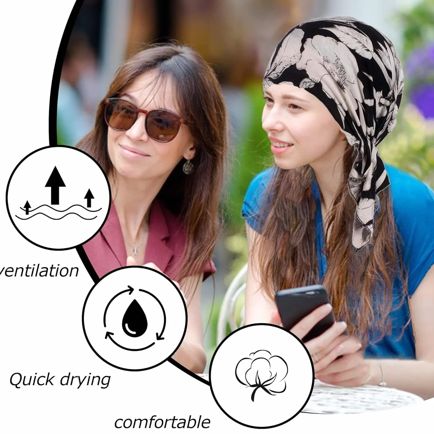 Gorros para Mujer, Sombrero Musulmán de Seda, Hijab Suave de Bambú Preatado, para Pérdida de Cabello (Negro+Azul Marino)