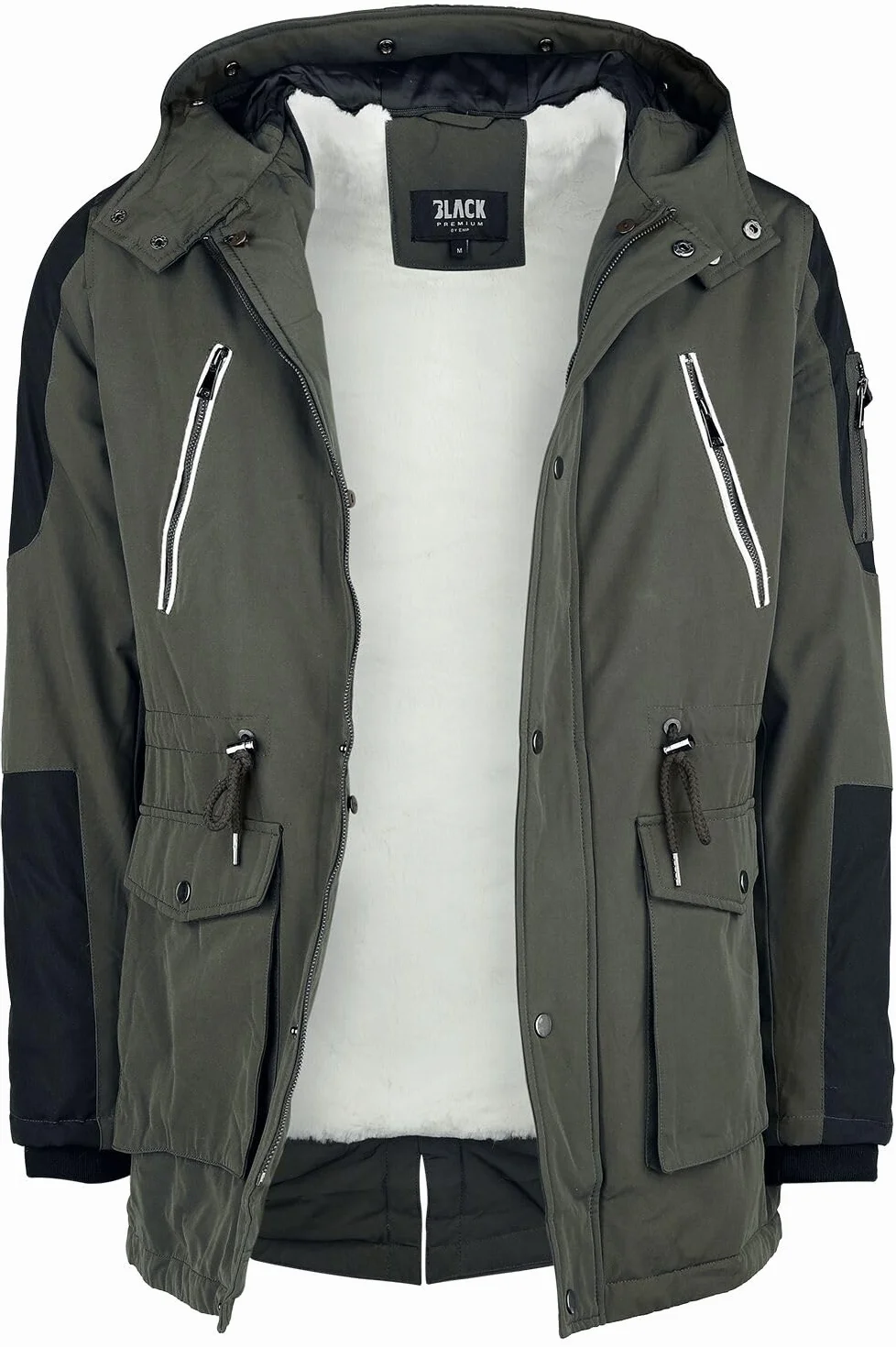 EMP Hombre Chaqueta de invierno verde oliva cuello piel sintética
