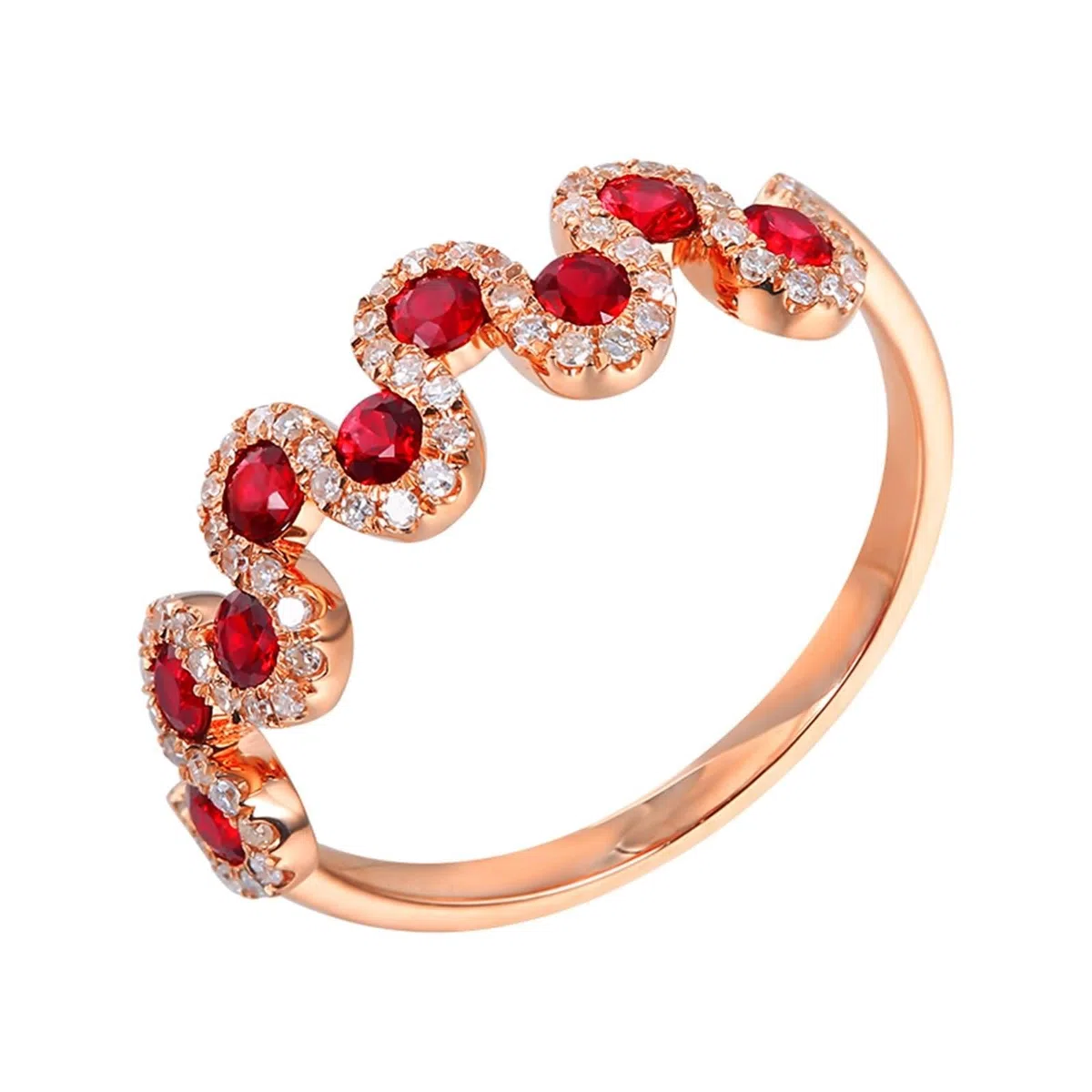 Anillo Alianza de Oro Rosa 9 Kilates / 14 Kilates / 18 Kilates Mujer, Redondo con Rubí Creado de 0.55ct y Moissanita, Anillos Matrimonio Mujer Oro Rosa
