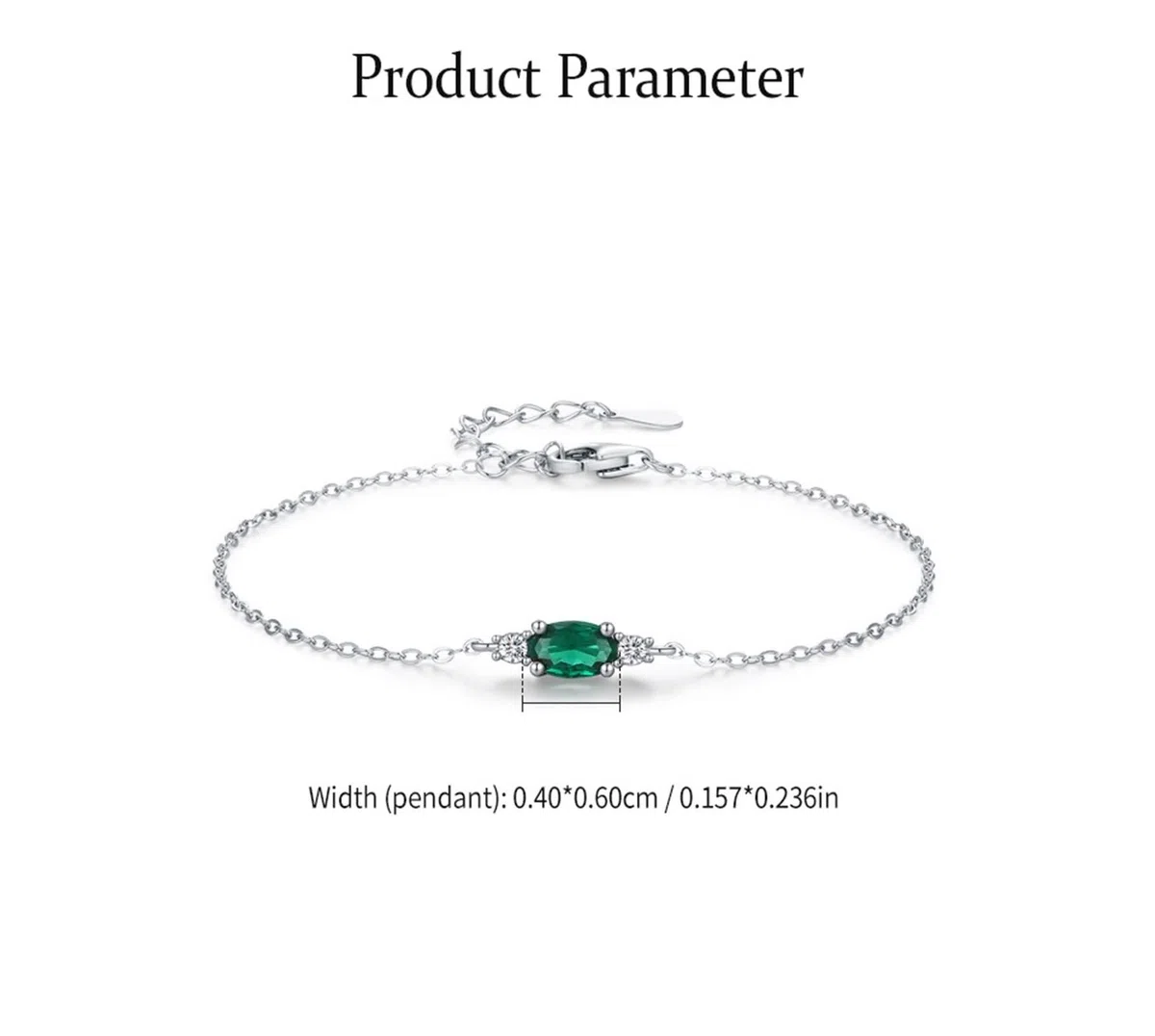 Pulsera para mujer, pulsera de cadena ovalada con esmeralda de 0,5 quilates y diamantes de oro blanco para mujer