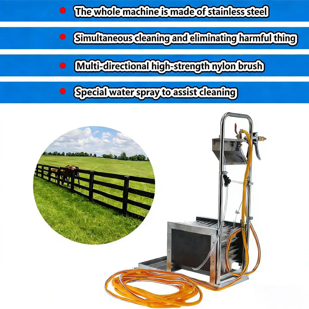 Cepillo raspador de zapatos, limpiador de botas con spray de agua, removedor de barro de acero inoxidable, lavadora automática de calzado, equipo al aire libre, manguera de 10 m