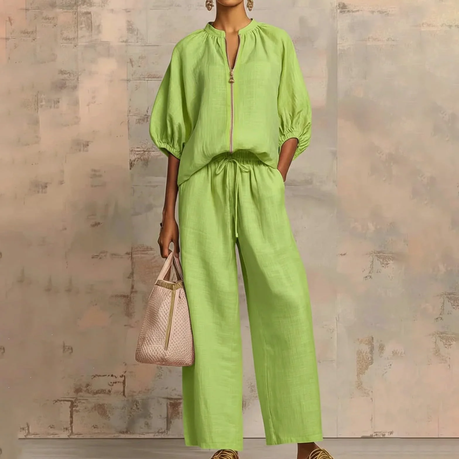 Conjunto Mujer Verano 2 Piezas Moda raje de Primavera Ligero Chndal Blusa Pantalones Ropa Playa Vacaciones Deportivo Casa Trabajoconjunto de mujerVerstil y fcil Combinar