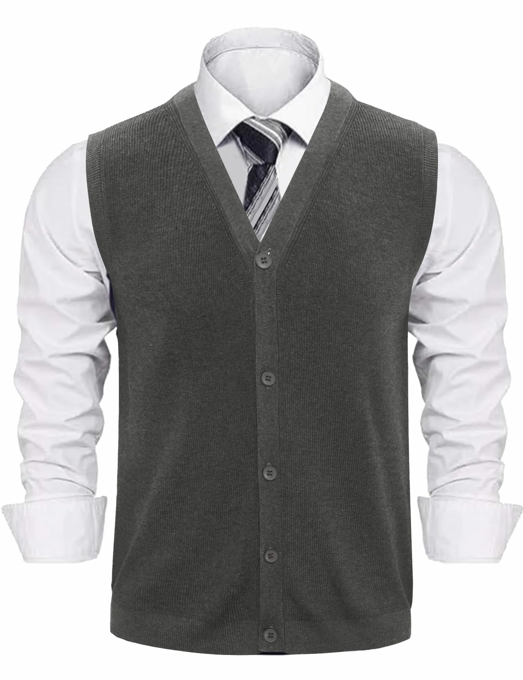 Sykooria Chaleco de Punto con Cuello en V Sin Mangas para Hombre Suéter Tejido Ligero y Elegante con Botones S-XXL
