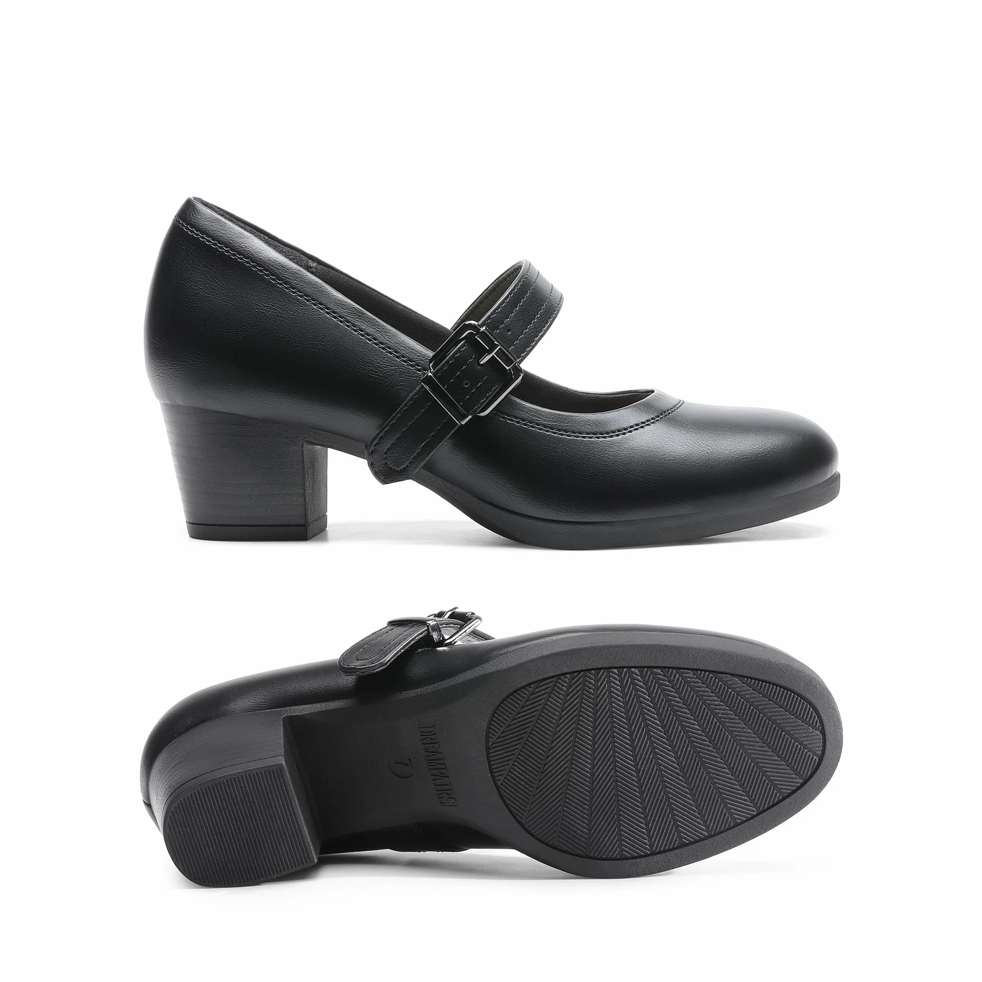 DREAM PAIRS Mary Jane Zapatos de Tacón Bajo Clásicos Mujer con Plantilla Acolchada