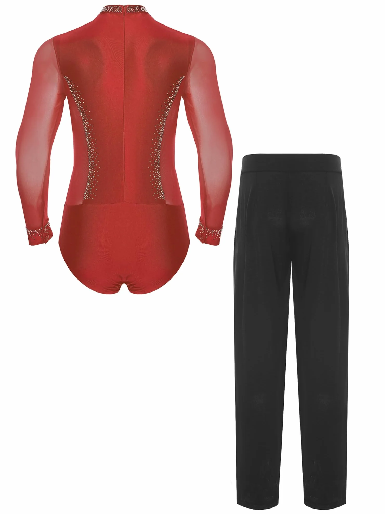 iiniim Conjuntos de Danza Latino para Hombres 2 Piezas, Leotardos con Cuello Mock y Lentejuelas, Pantalones Rectos de Cintura Alta