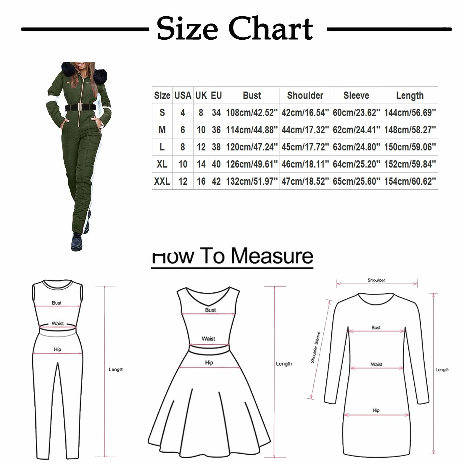 Generisch Traje de nieve impermeable mujer cuello desmontable cremallera invierno