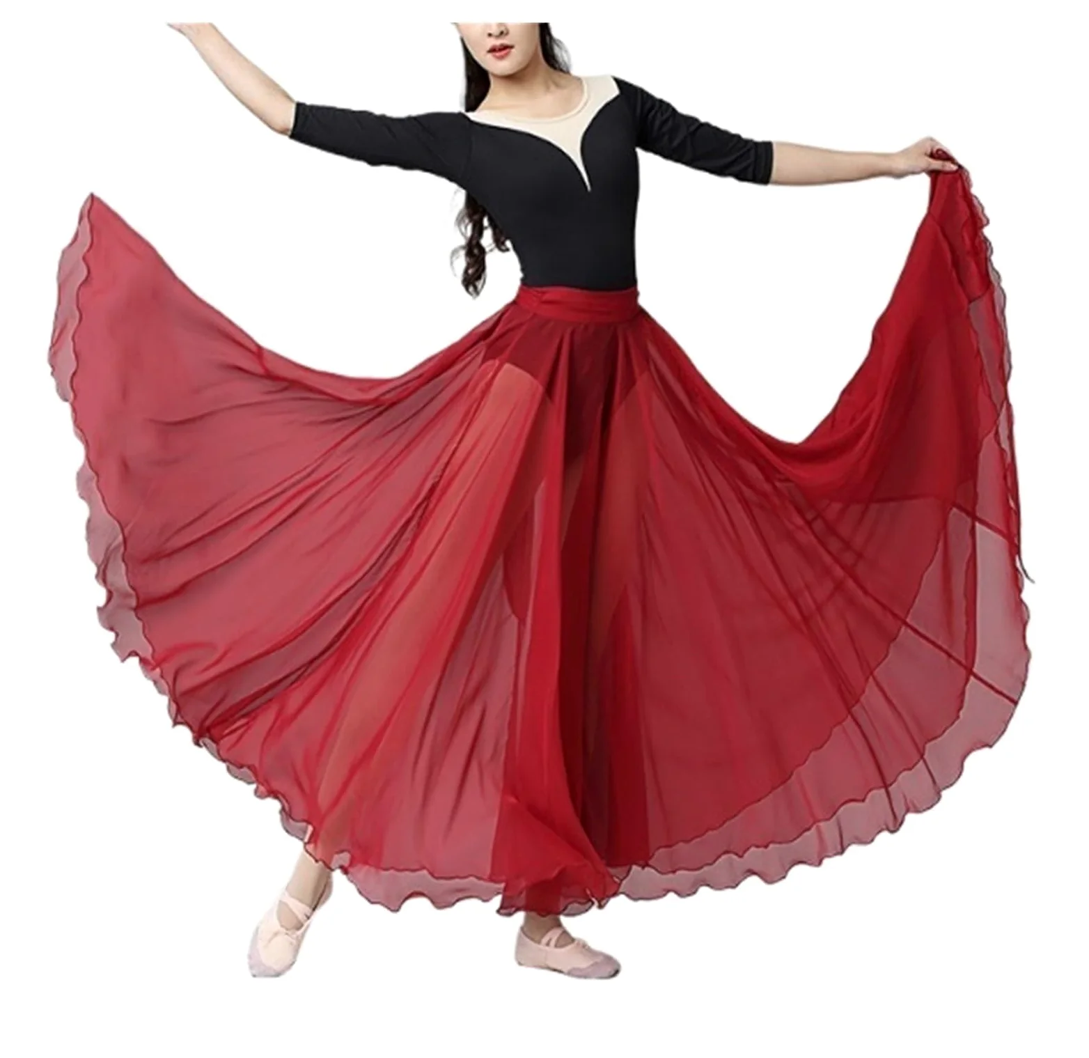 Swing Dancing Skirt Falda de Gasa con Vuelo Grande for niñas Adultas, Falda de práctica de Ballet romántica, Disfraz de Bailarina de Baile clásico