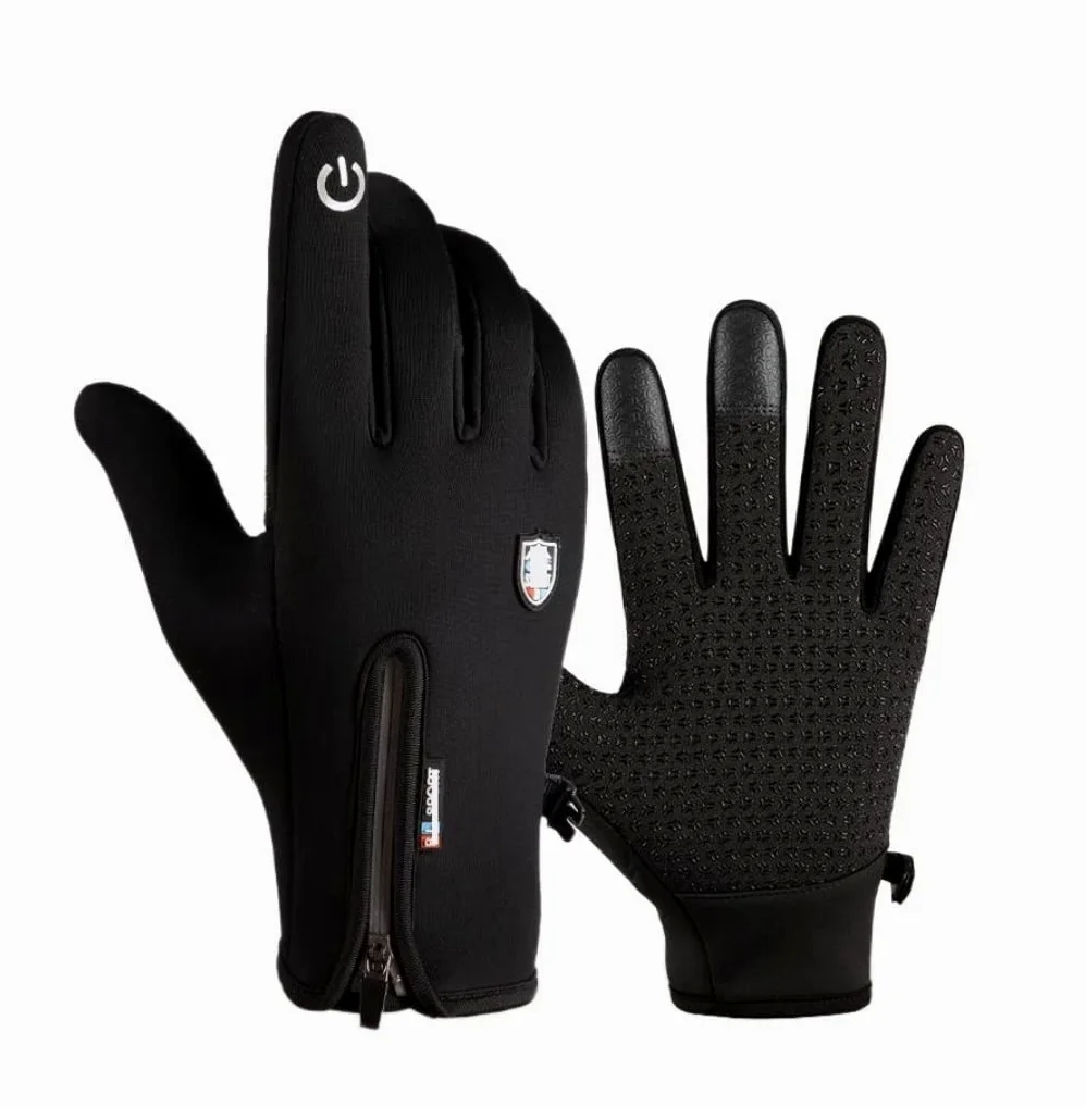 Guantes de Ciclismo Guantes De Esquí Para Hombre, Impermeables, De Invierno, Con Cremallera, Pantalla Táctil, A Prueba De Viento, Cálidos, Para Montar Guantes Deportivos ( Color : Black , Size : Large