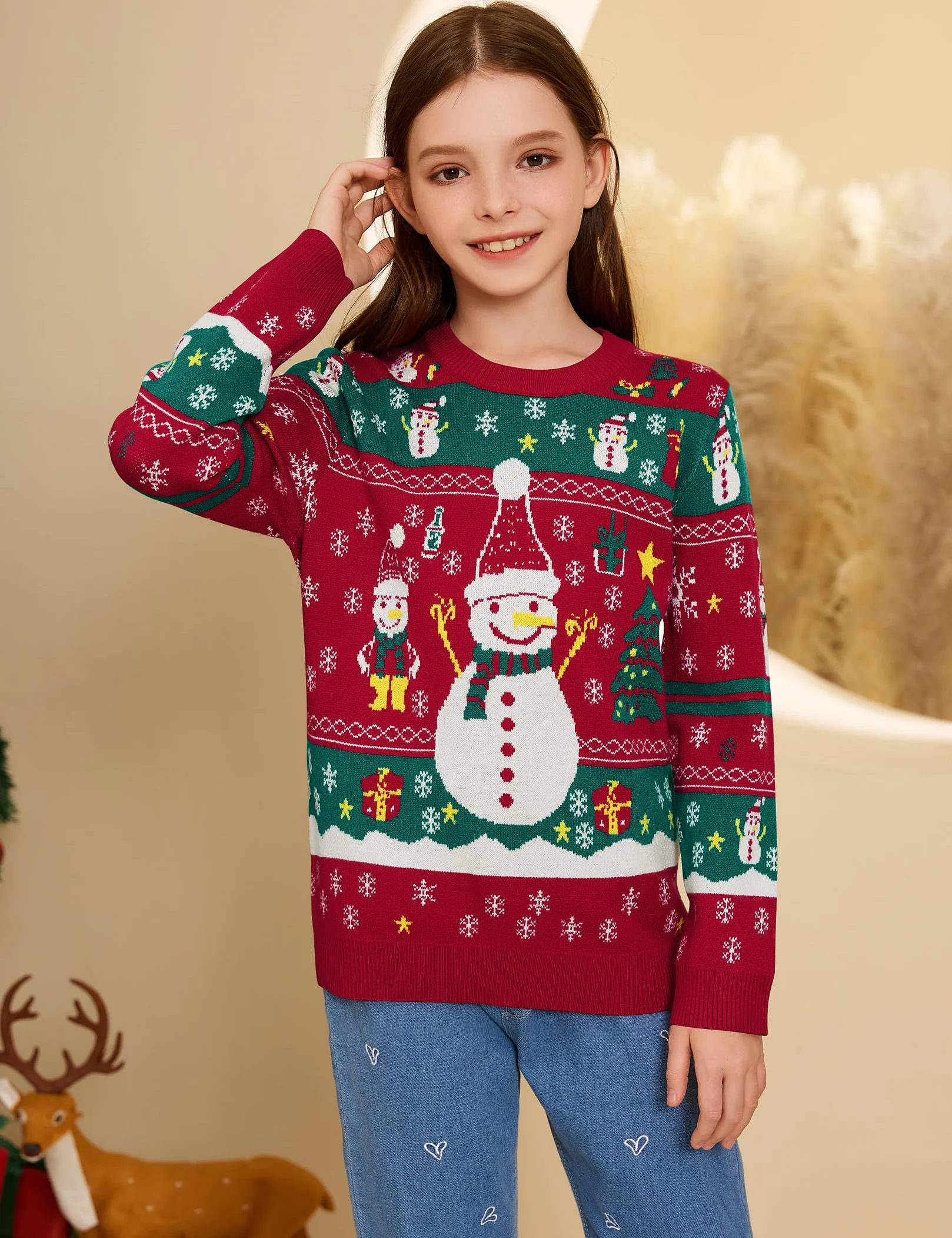 Jersey de Navidad para Mujer, Hombre, niños, Divertido, suéter navideño, Cuello Redondo, suéter de Punto, Unisex, Conjunto Familiar