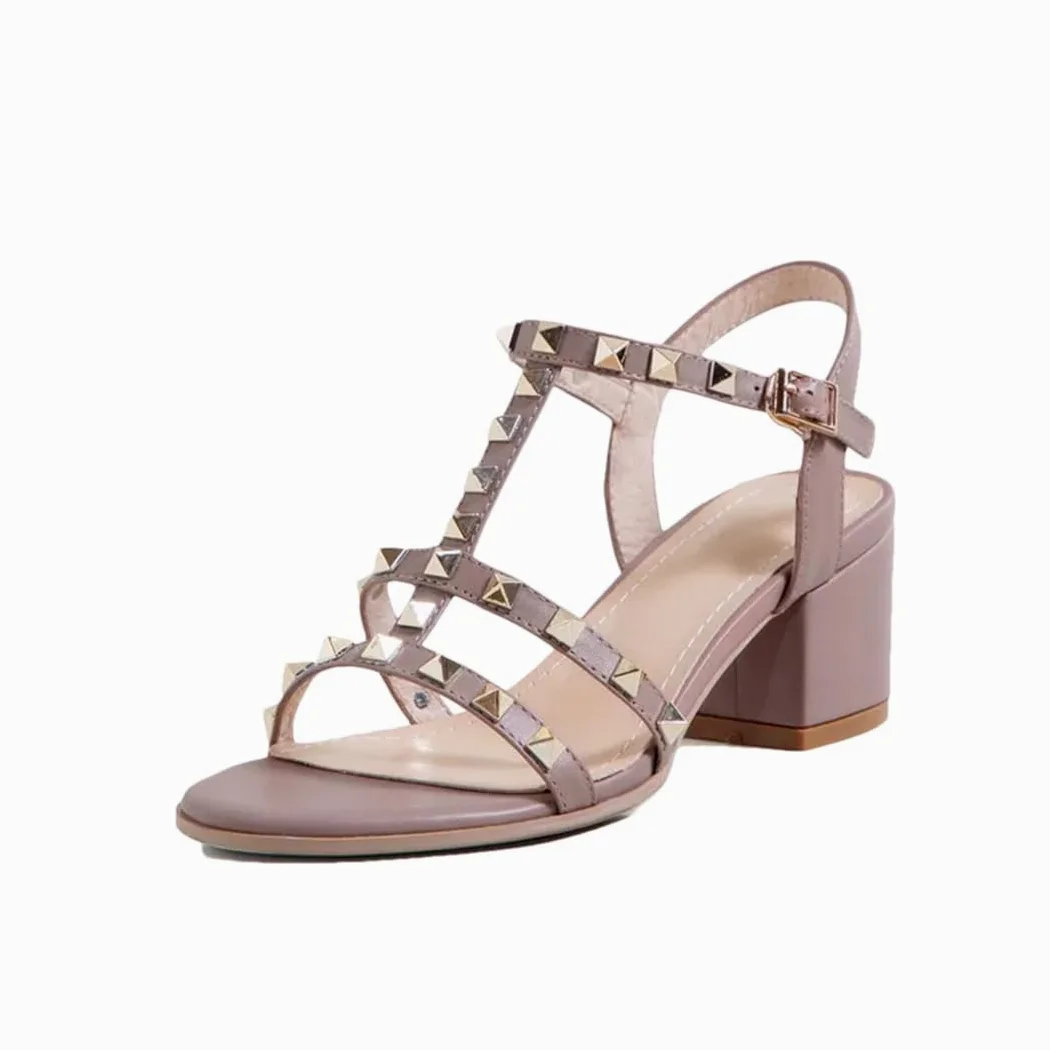 Sandalias punk con hebilla y correa al tobillo para mujer, tacón cuadrado, con tachuelas, de cuero, tachuelas, para oficina, carrera, tacón alto