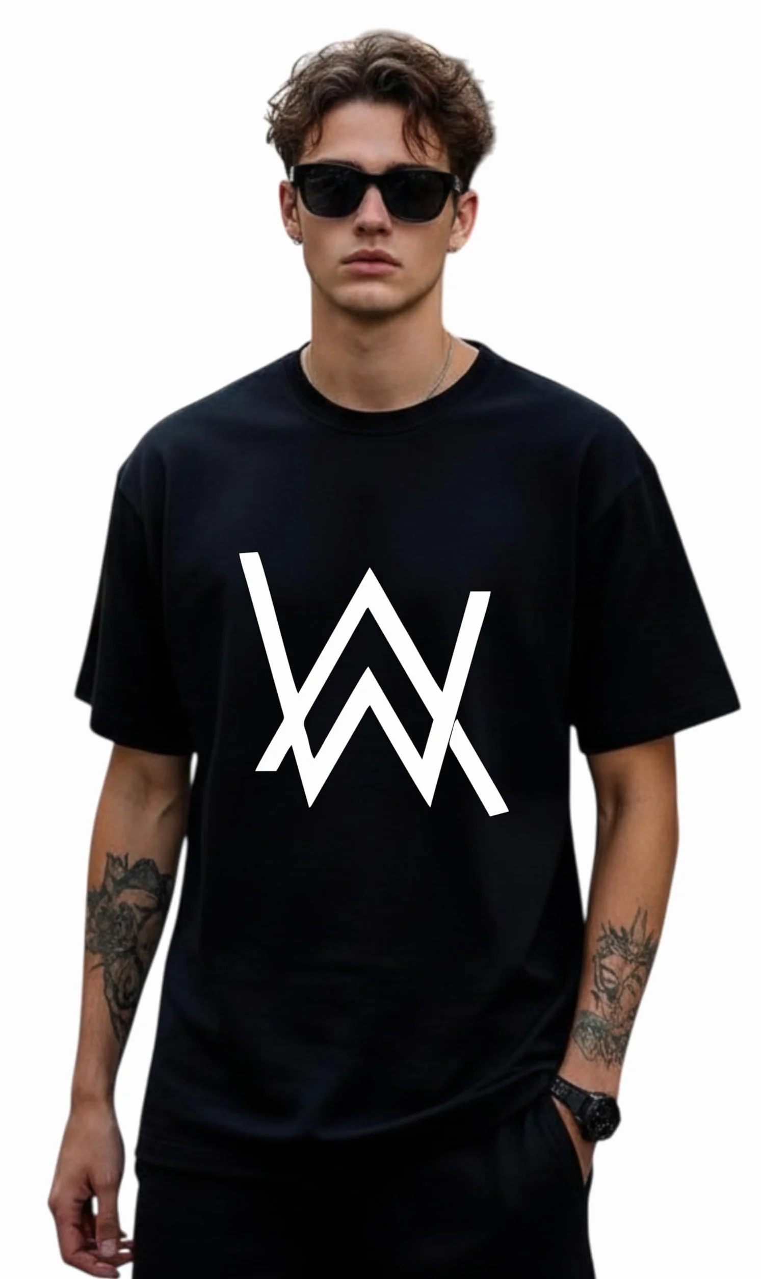 Uniplanet Store Camiseta negra de algodón con cuello redondo Alan Walker para hombre