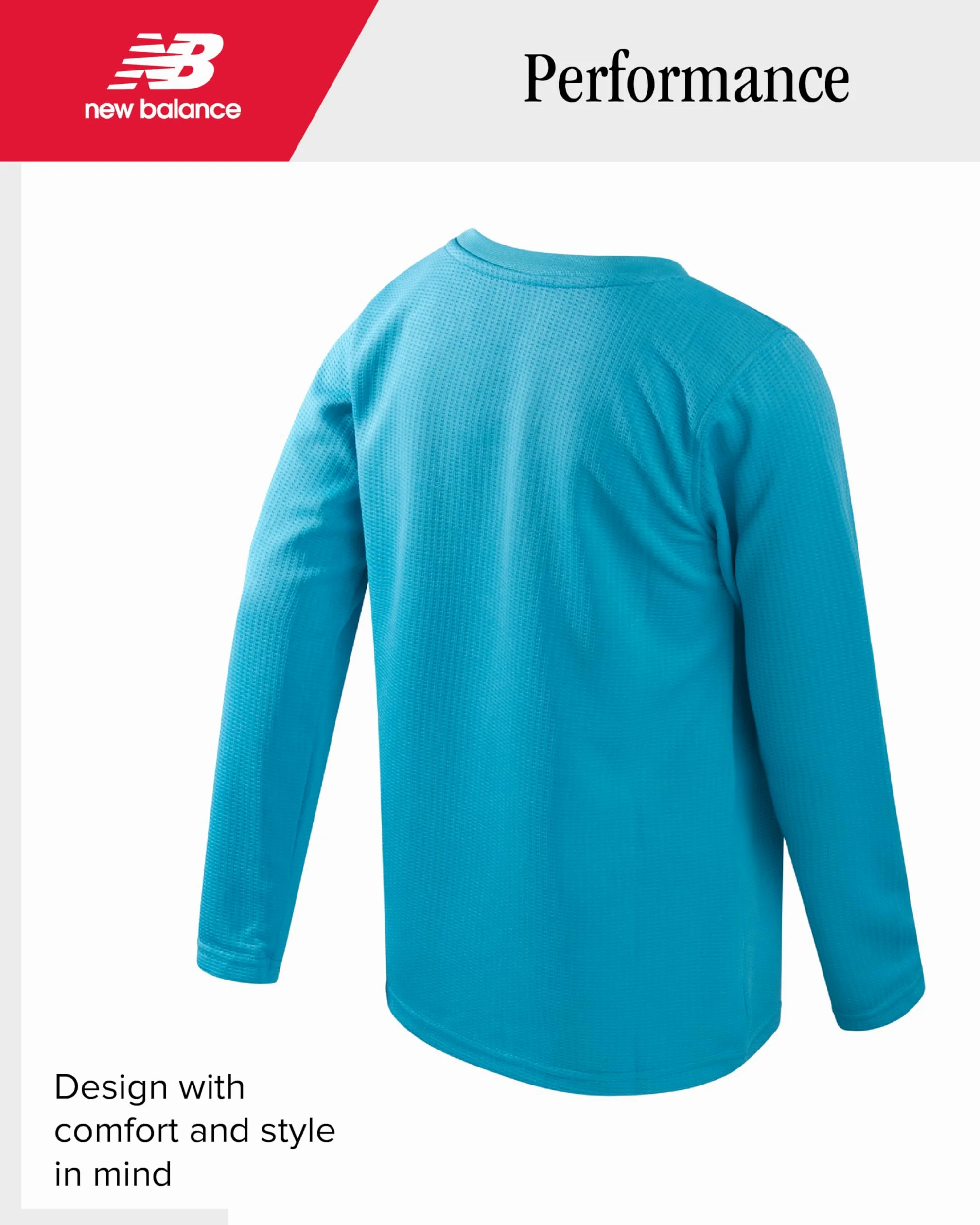 New Balance Boys' T-Shirt - Thermal Waffle Knit Long Sleeve Shirt (Size: 4-20), Size 14/16, Sky Blue