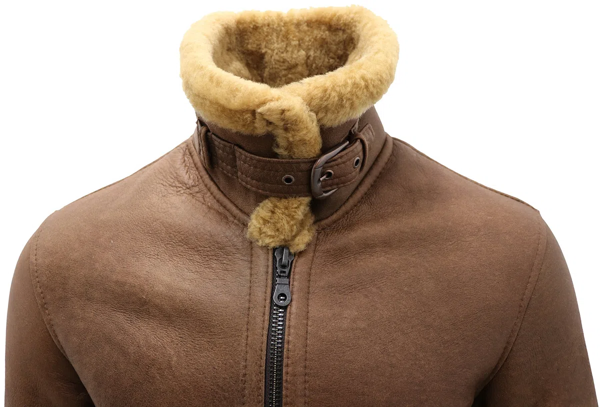 B3 de piel Oveja B3 Marrón de Hombre Bomber de Aviador de Cuero WW2