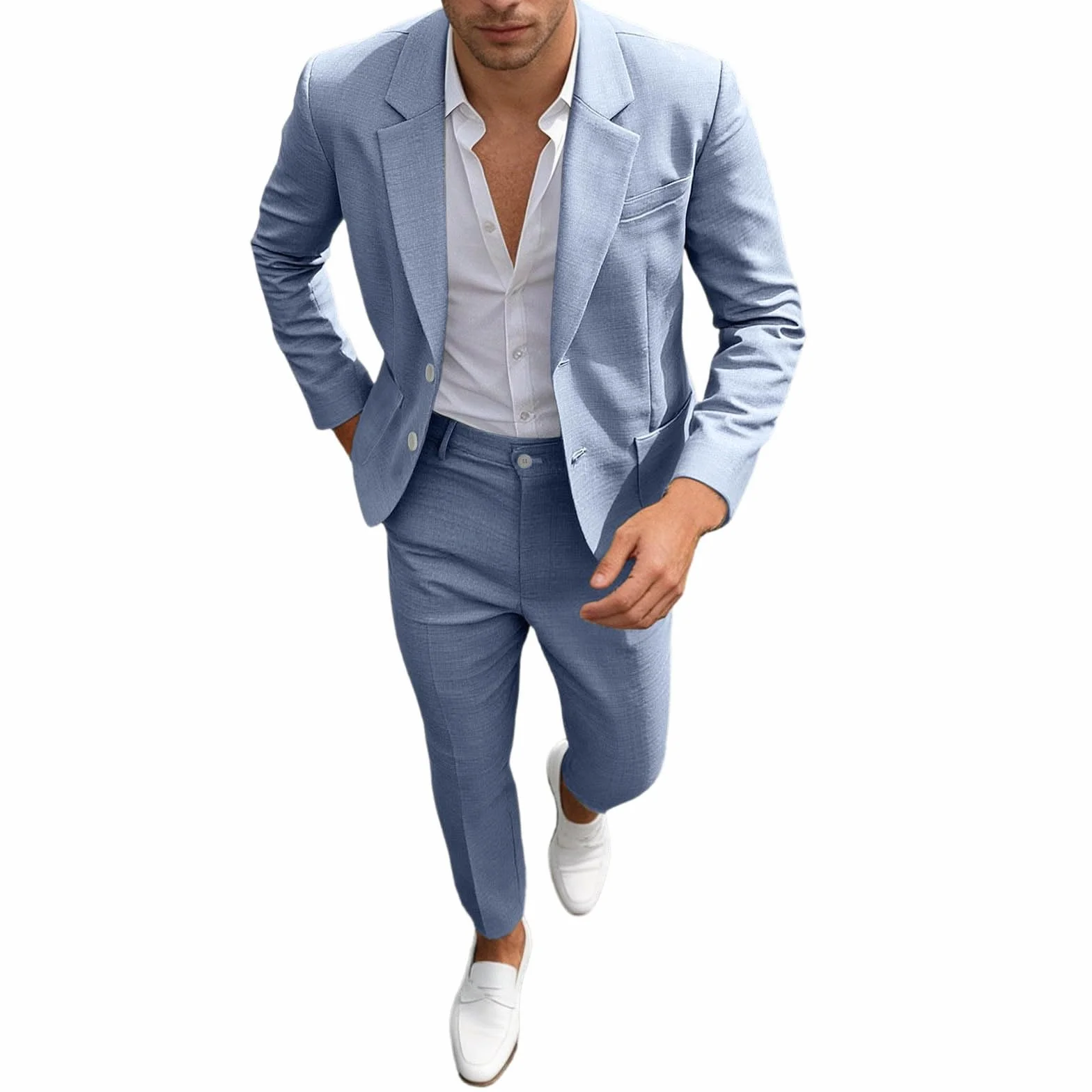 Conjunto de Traje para Hombre, Esmoquin Casual, 2 Piezas, Ajuste Regular, Chaqueta de Lino y Pantalones, graduación, Boda, Cena