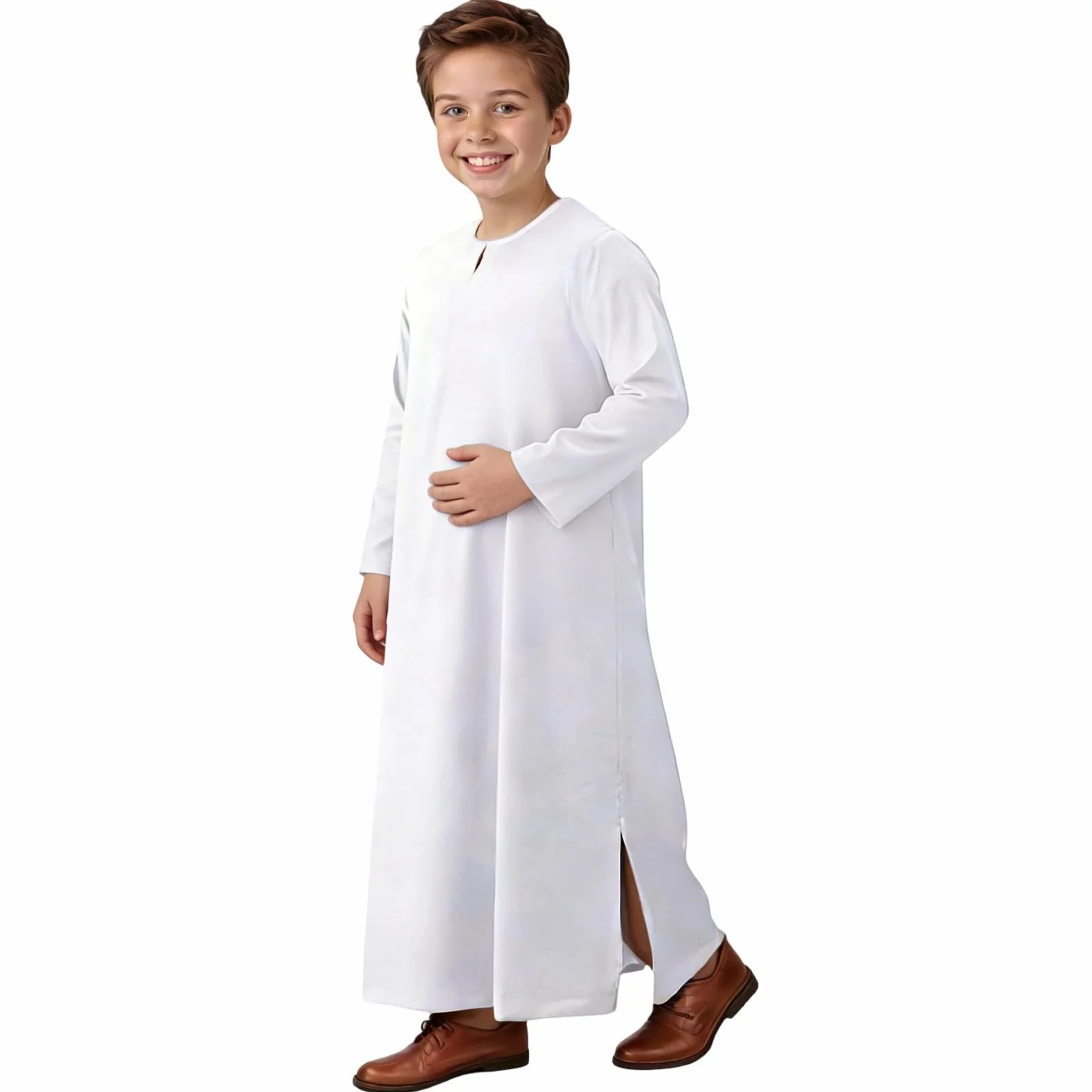 Ropa de oración para niños Ropa islámica Niños Abaya Niño Manga Larga Caftán árabe Con Bolsillo Vestidos Musulmanes Largos Islam Thobe Musulmana Túnica Dubai Túnica árabe