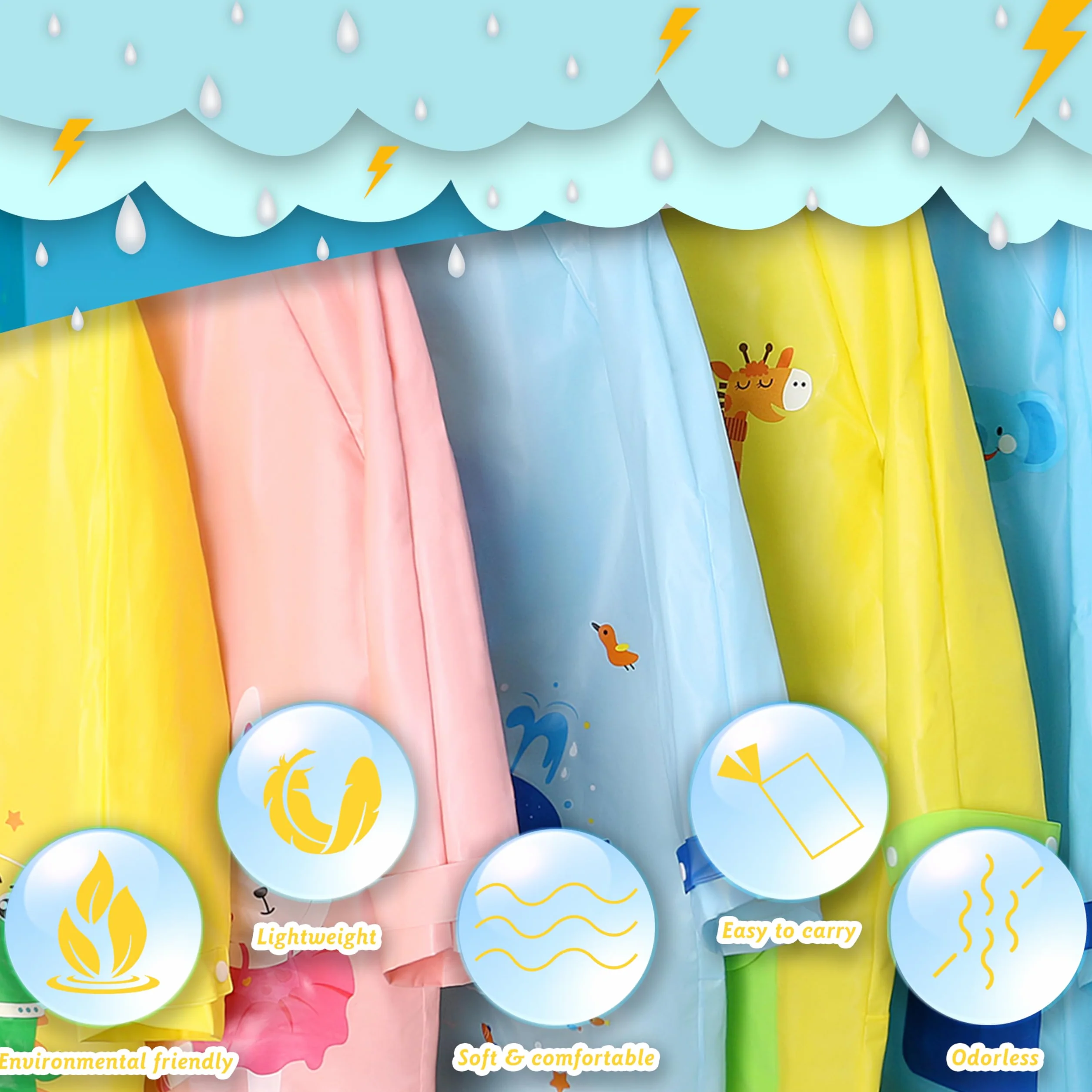 Chubasquero Ligero Niños Niñas, Impermeable EVA Poncho de Lluvia Reutilizable con Funda para Mochila de Dibujos Animados, Deportivo, Unisex, 1-12 Años, S M L XL