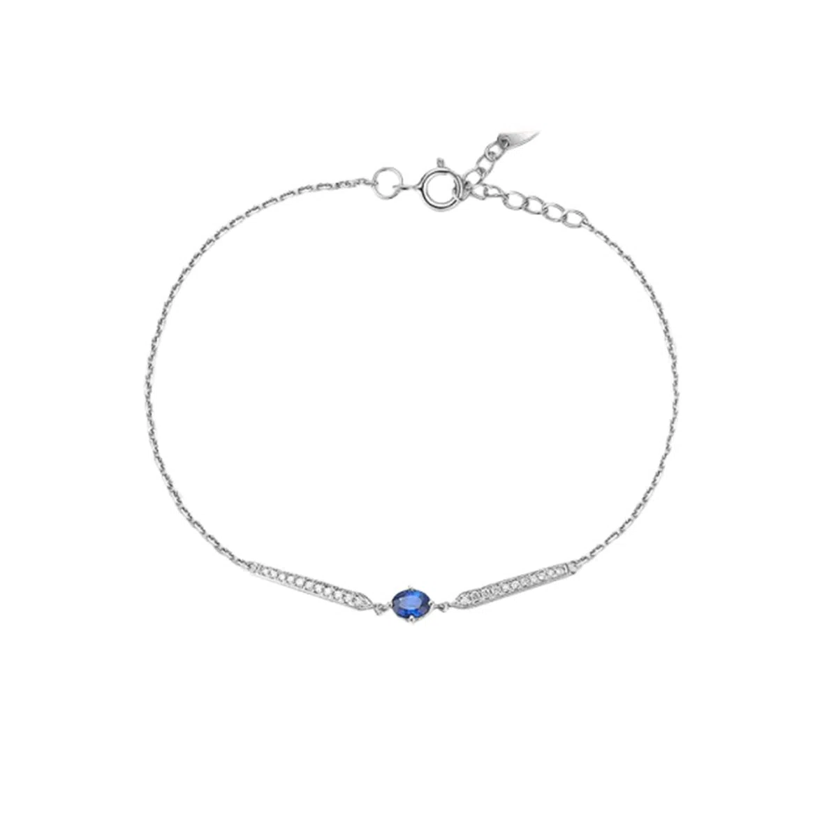 Pulsera de moda para mujer, pulseras de cadena de zafiro azul de 0,25 quilates, cadena ovalada de oro blanco con diamantes