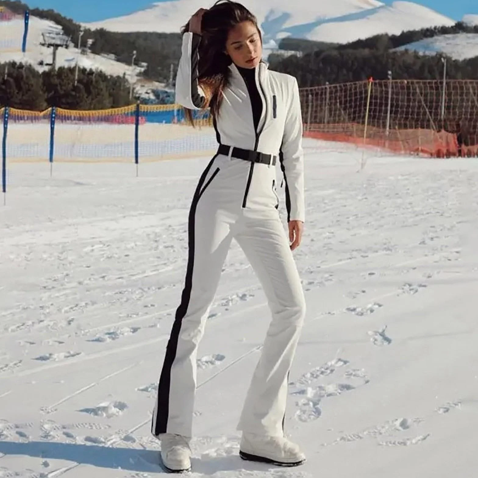 Mono térmico para mujer chaqueta de esquí invierno tallas grandes cuello alto cremallera cinturón traje nieve cálido resistente