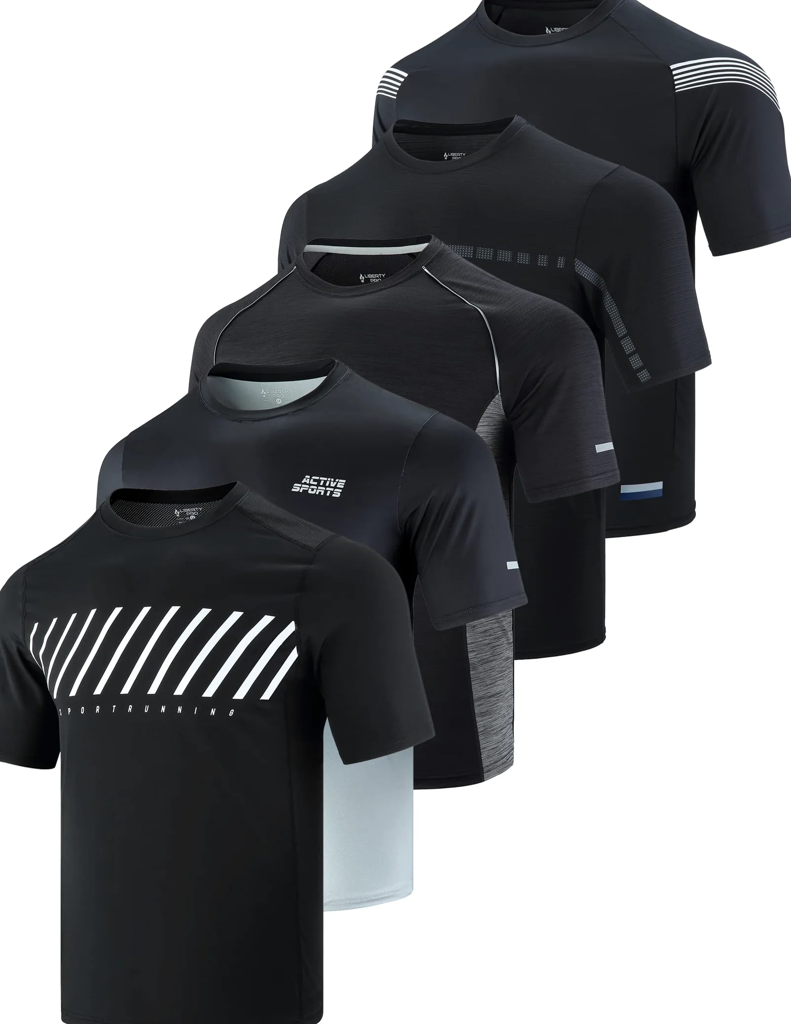 5 Pack Men’s Active Quick Dry Crew Neck T Shirts | Athletic Running Gym Workout Short Sleeve tee Tops Bulk