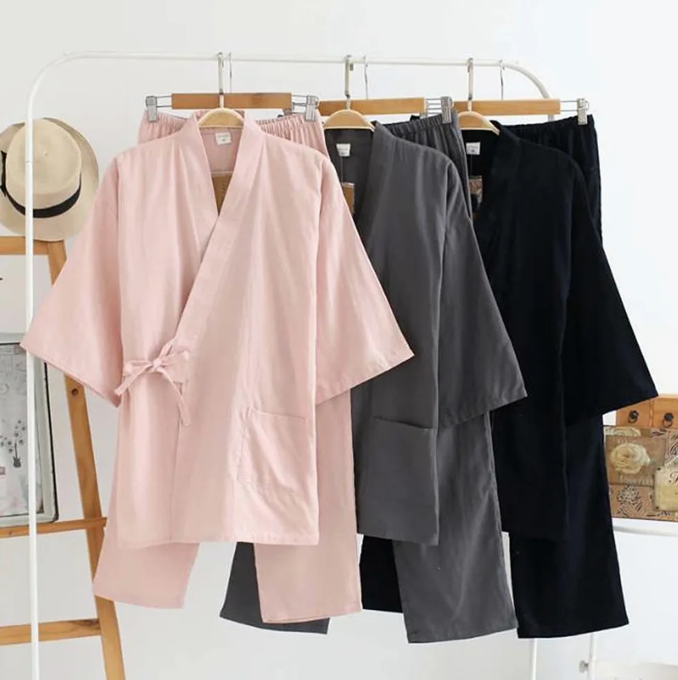 Fendawn Strive Clásica elegante estilo japonés hombres algodón albornoz pijamas Kimono ropa casual