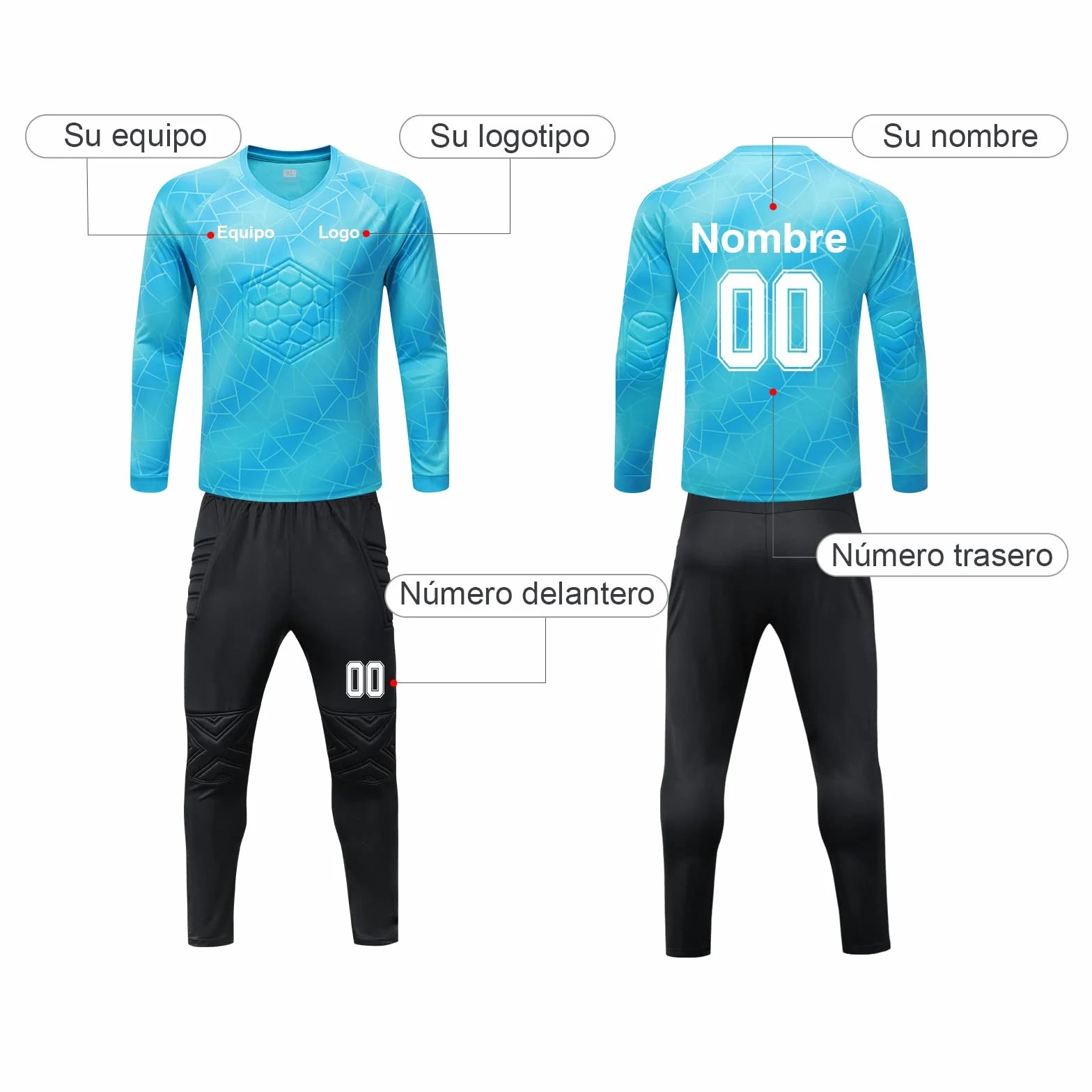 Camiseta de Portero Personalizado Niño Hombre con Tu Nombre y Número Equipación Portero Personalizada Ropa de Portero de Futbol